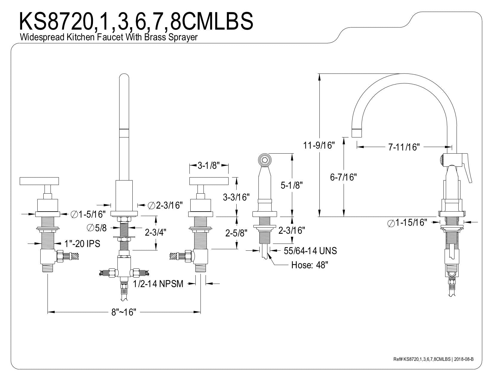 Kingston Brass KS8727CMLBS Manhattan 8-Inch Widespread Kitchen Faucet with Brass Sprayer  Brushed Brass