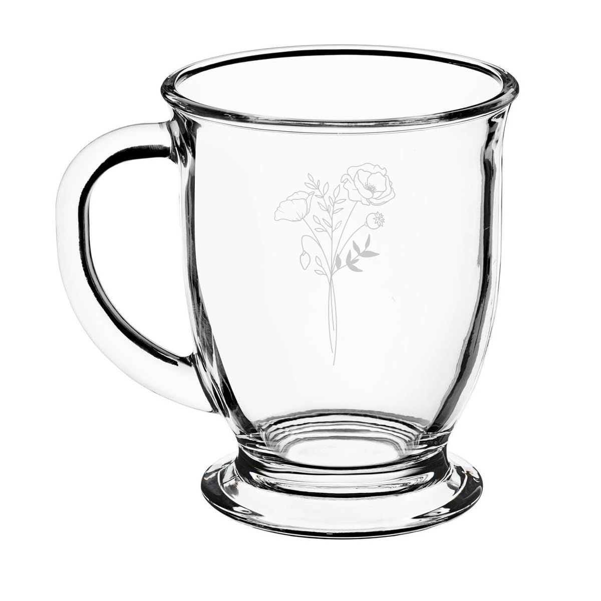 16oz Glass Coffee Mug Tea Glass Gift Birth Flowers (August  Poppy)