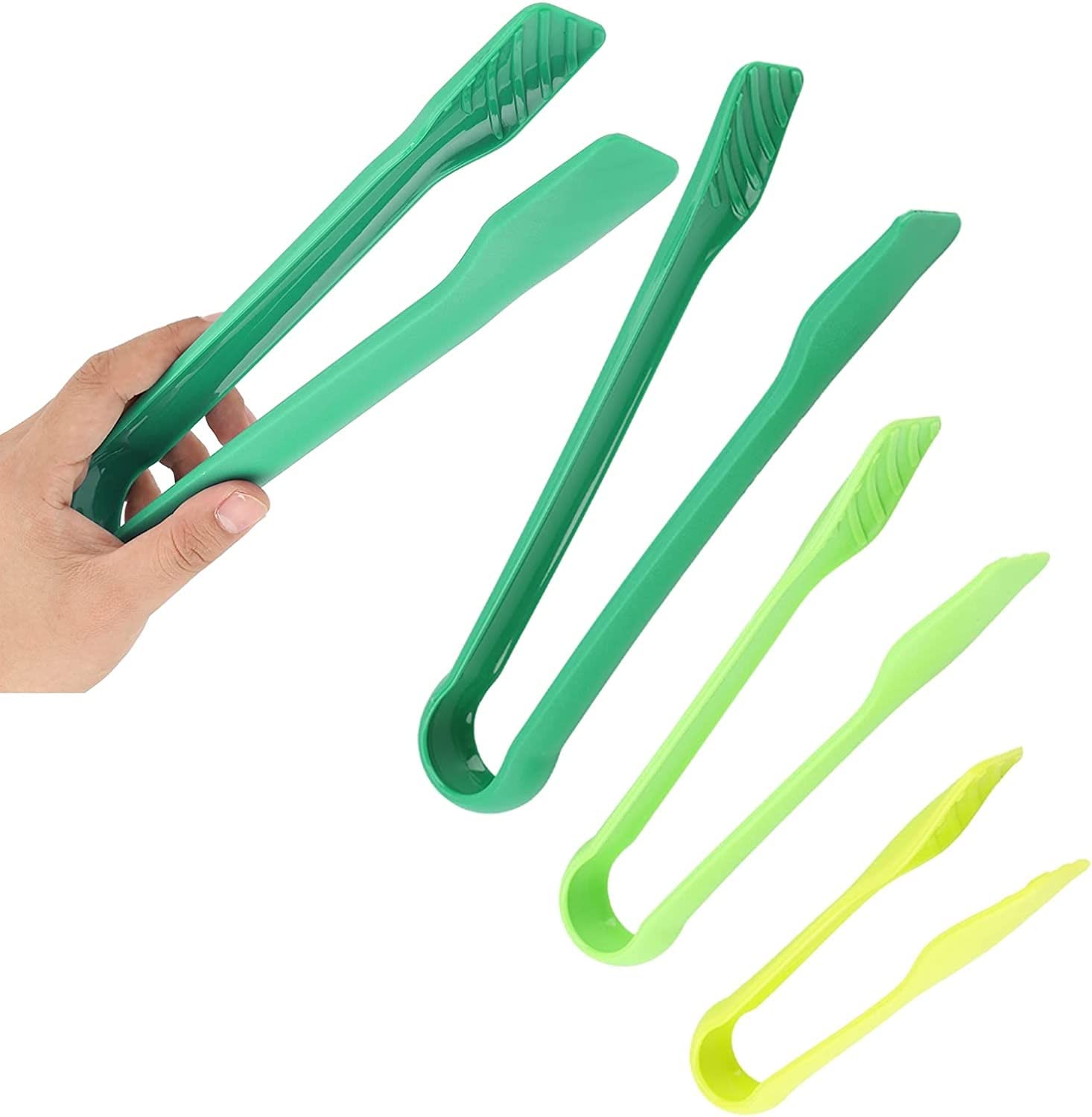 Onicorn 3 Sizes Bread Tongs, Plastic Food Salad Serving Tongs For Kitchen Cooking, Bbq, Buffet, Party (Green)
