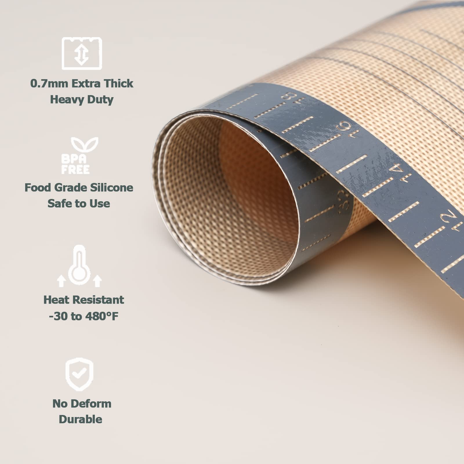 Non Slip Silicone Pastry Mat Large With Measurements For Non-Stick Dough Rolling, Pie Crust, Pastry Roll Out, Cookies,Bread And