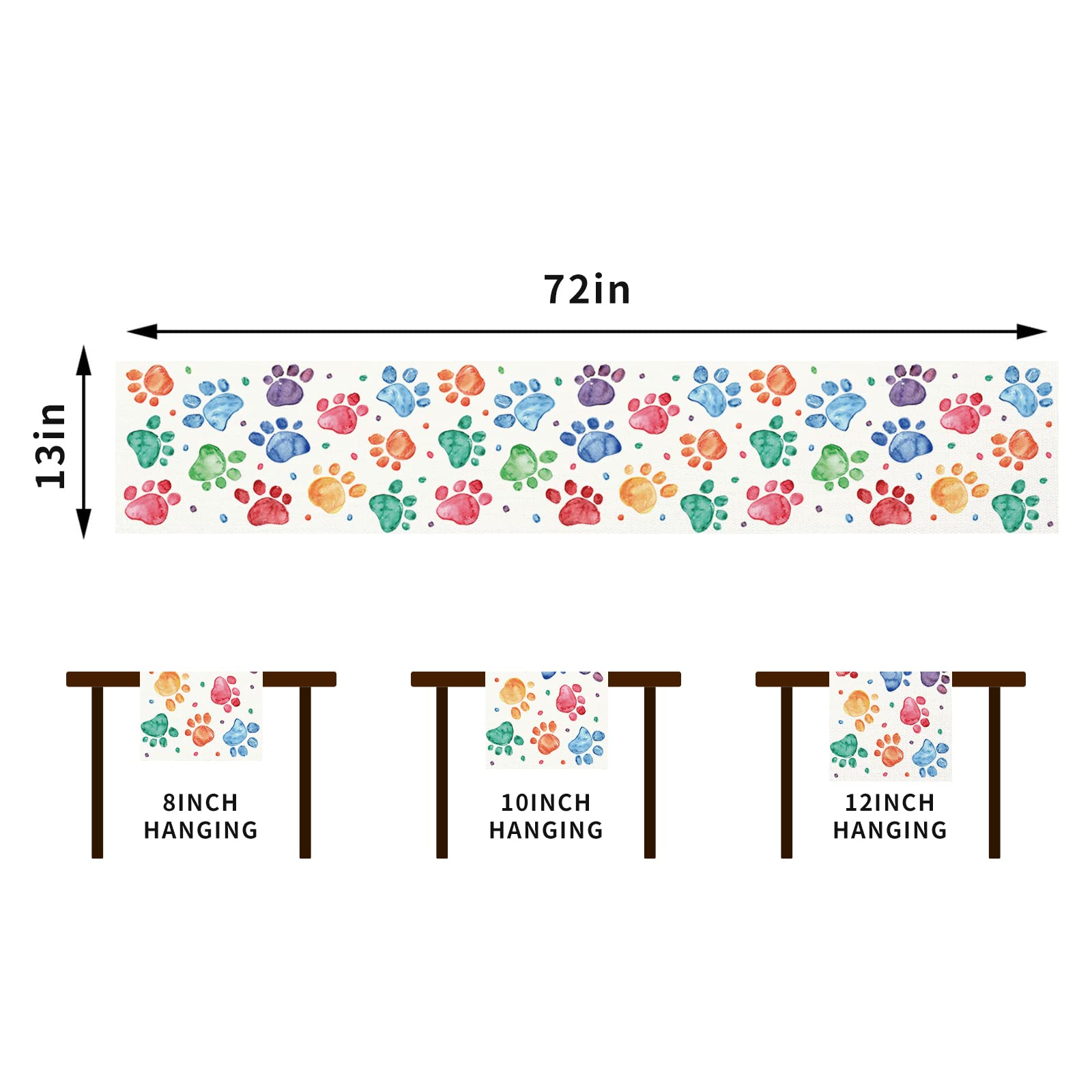 Linen Watercolor Colorful Paw Prints Table Runner Happy Birthday Tablecloth Holiday Party Decorations And Supplies For Home Kitc