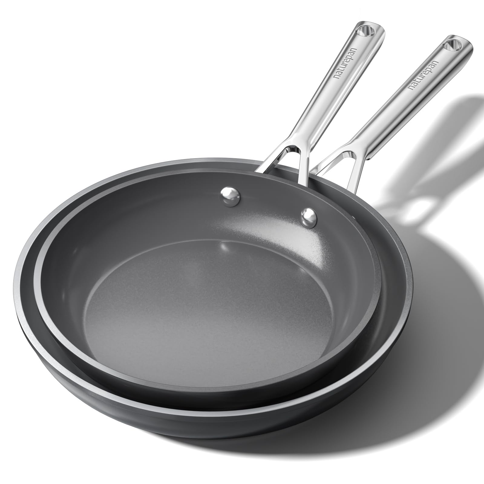 Naturepan Ceramic NonStick Frying Pan, 9.5 & 11 DiamondTitan Skillet, Non Stick Egg Pan with Stay Cool Handle for Induction