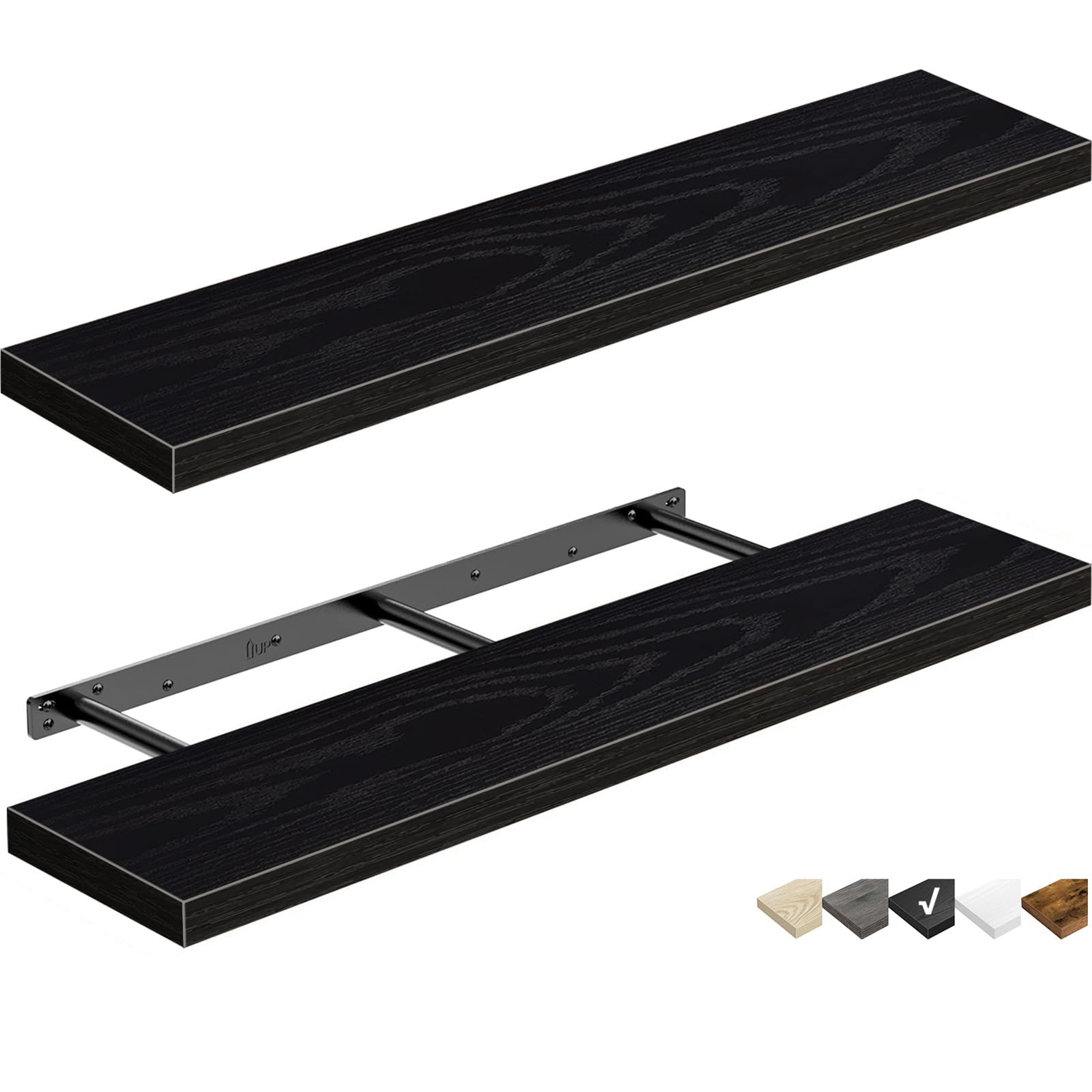 Qeeig Bathroom Shelves 36 Inches Long Floating Shelf For Wall 36 X 9 Inch Set Of 2, Black (008-90B)