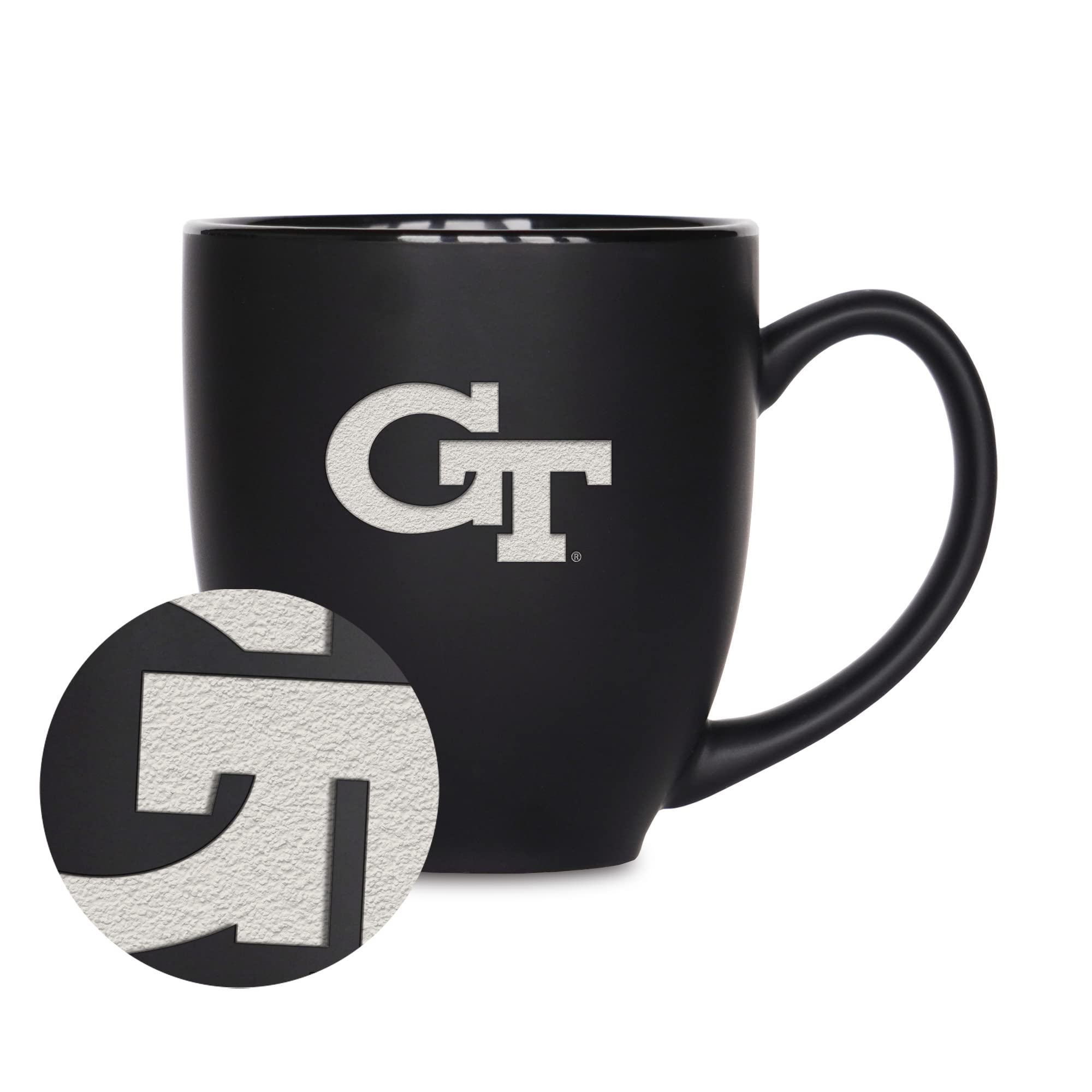 Rico Industries NCAA Georgia Tech Yellow Jackets - GT Main 15oz Laser Engraved Matte Black Ceramic Bistro Mug - For Hot or Cold 