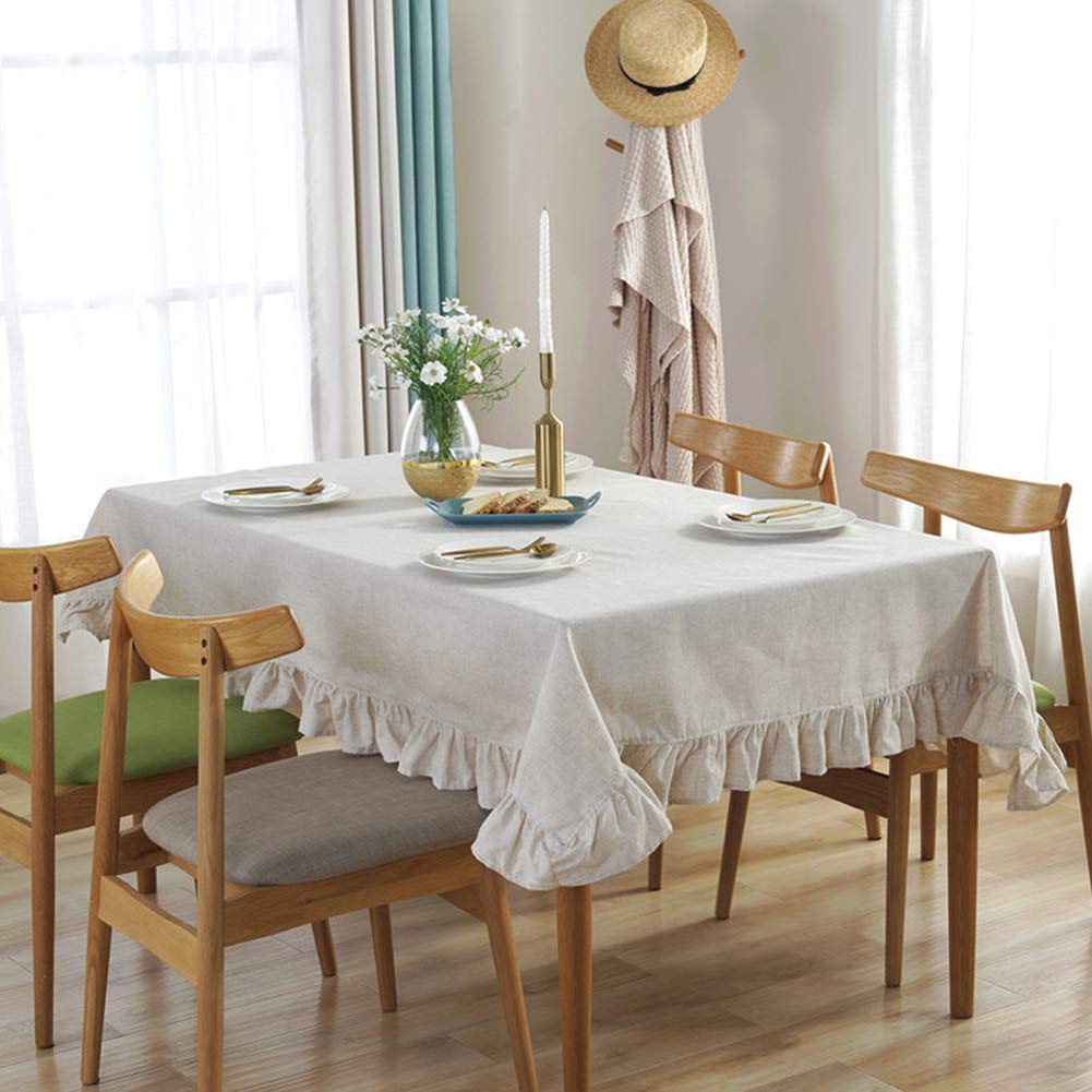 Sandweek Vintage Cotton Linen Tablecloth Tassel Fabric Table Cloth Heavy Weight Cotton Fabric Dust-Proof Table Cover Kitchen Din