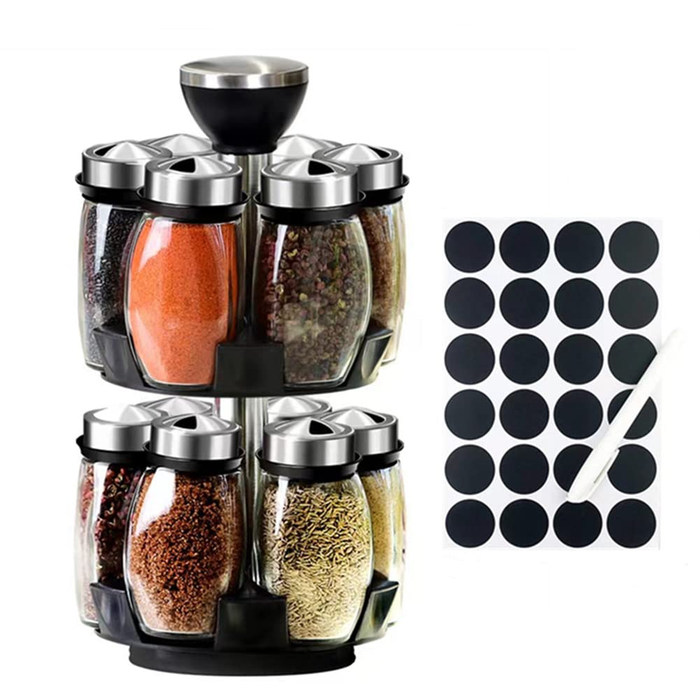 Revolving Spice Rack Organizer Countertop, Spinning Spice Storage Rack Tower Organizer with 12 Empty Jars, Rotating Spice Holder