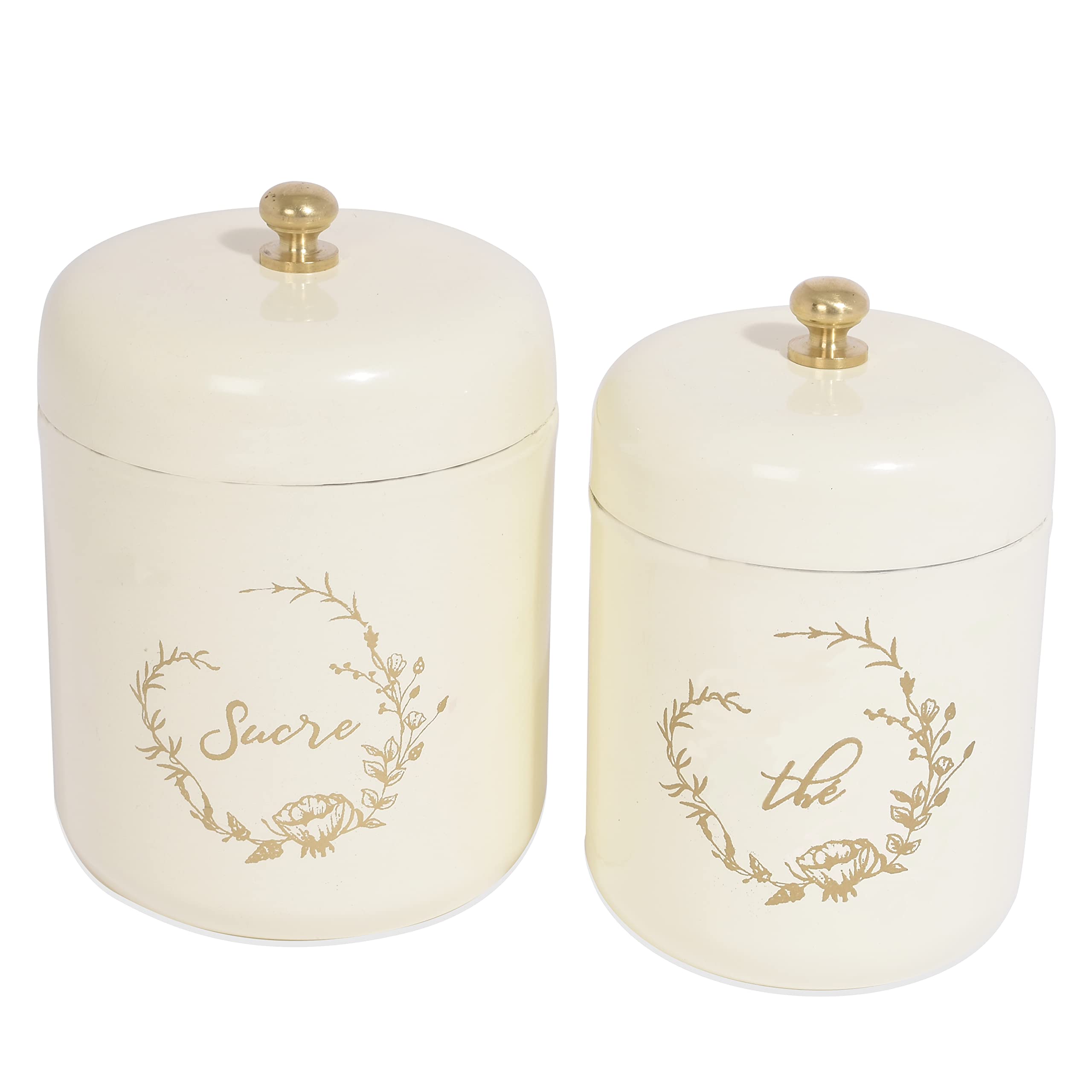 Elan Tea And Sugar Curved Canisters For Kitchen, Storage Jar, Stainless Steel, (Set Of 2, OffWhite)