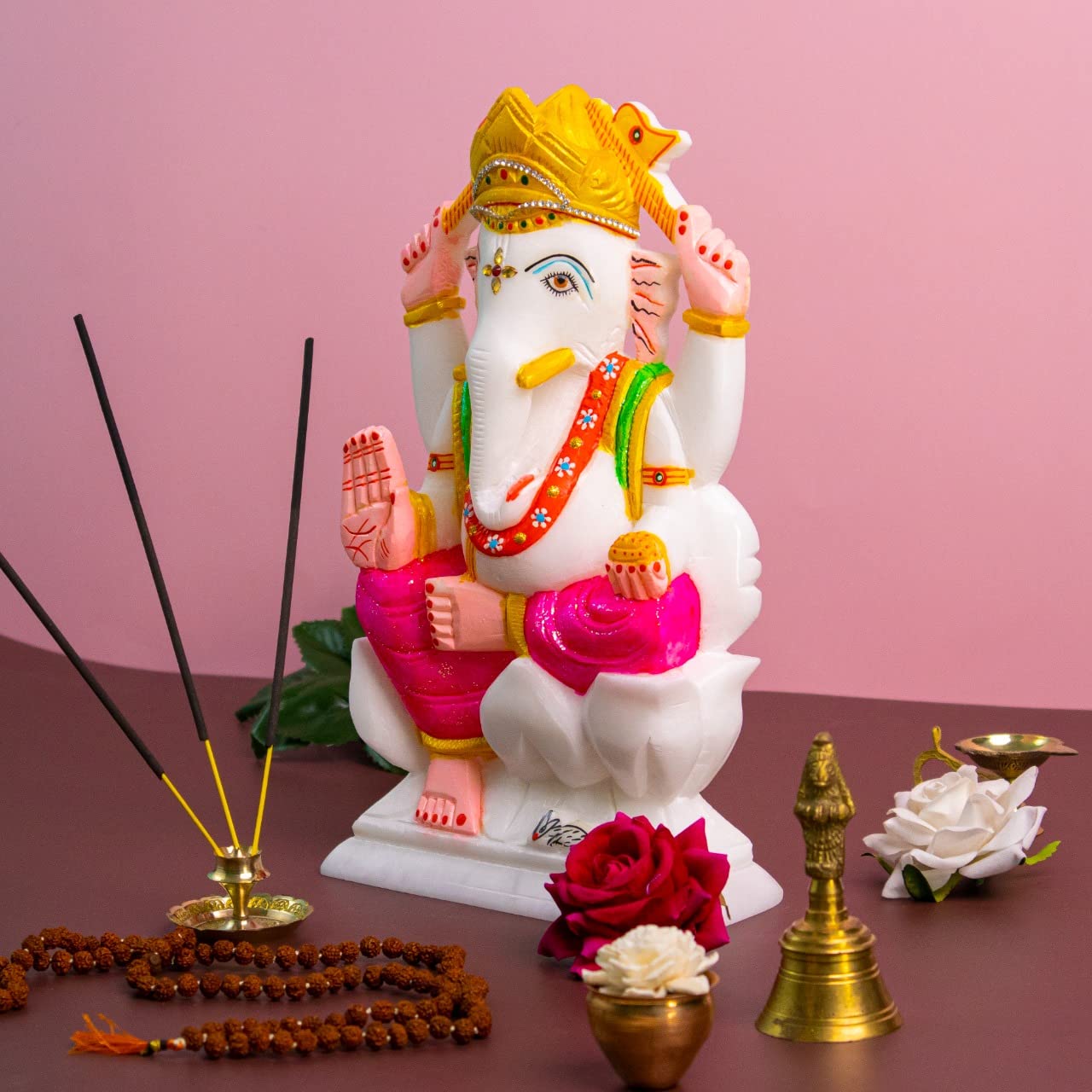 Handicraft Bazaar Marble Ganesh Big Size Murti | Large Size Marble Ganesh Idol For Home Mandir (6 Inches)