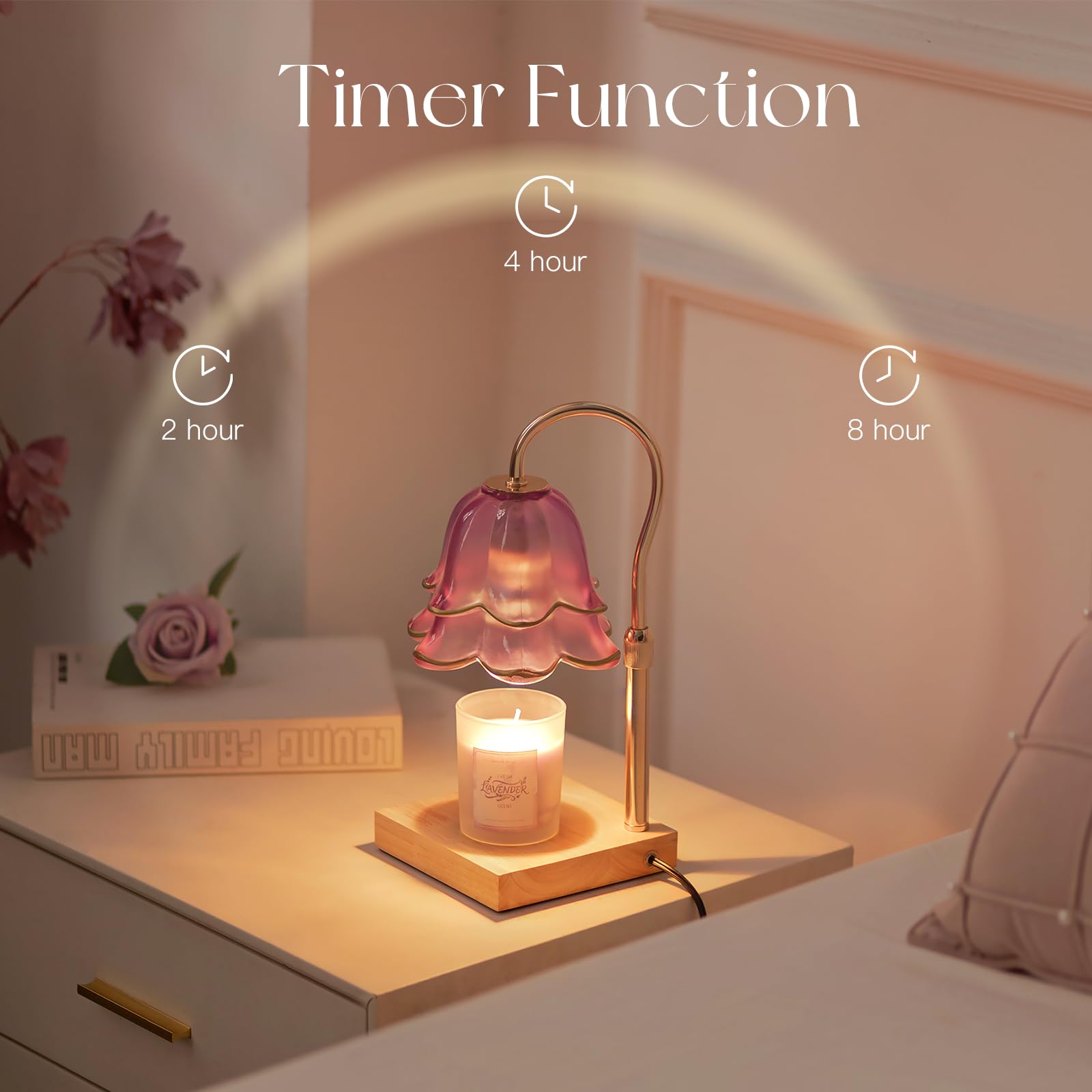 Candeldo Mom Birthday Gifts for Women: Purple Flower Candle Warmer Lamp with Scented Candles Dimmable Wax Warmer with Timer Mom