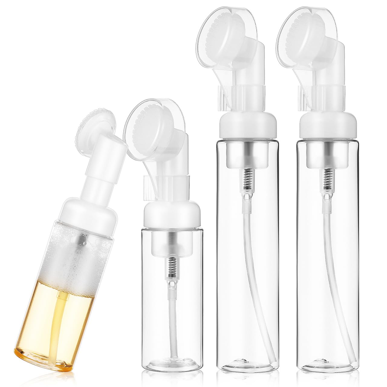 Baluue 4 Pack Travel Foaming Pump Bottle Set Refillable Face Wash Dispenser with Soft Brush Head Leakproof Empty Pump Bottles fo