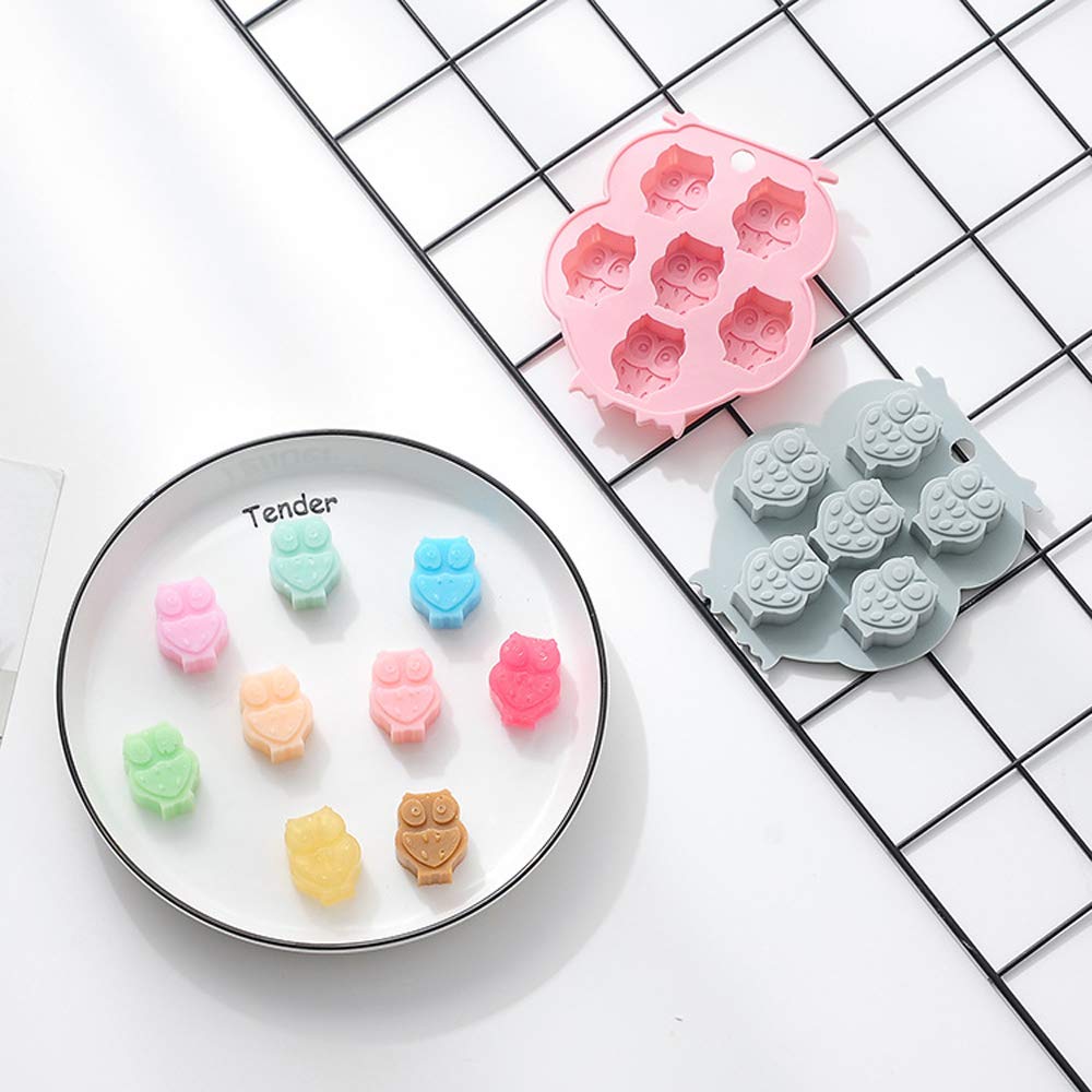 2 Pack Mini Chocolate Mold Owl Shape Silicone Mold For Candy Gummy Jello Ice Cube Crayon Melt Biscuits, Cake Decoration Soap Mol