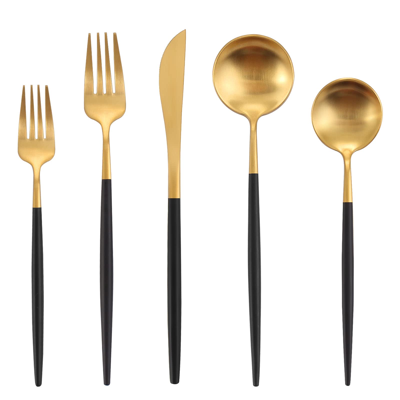 Matte Black Gold Silverware Set, Oliviola 20-Piece Stainless Steel Flatware Cutlery Set Service For 4, Satin Finish Kitchen Uten