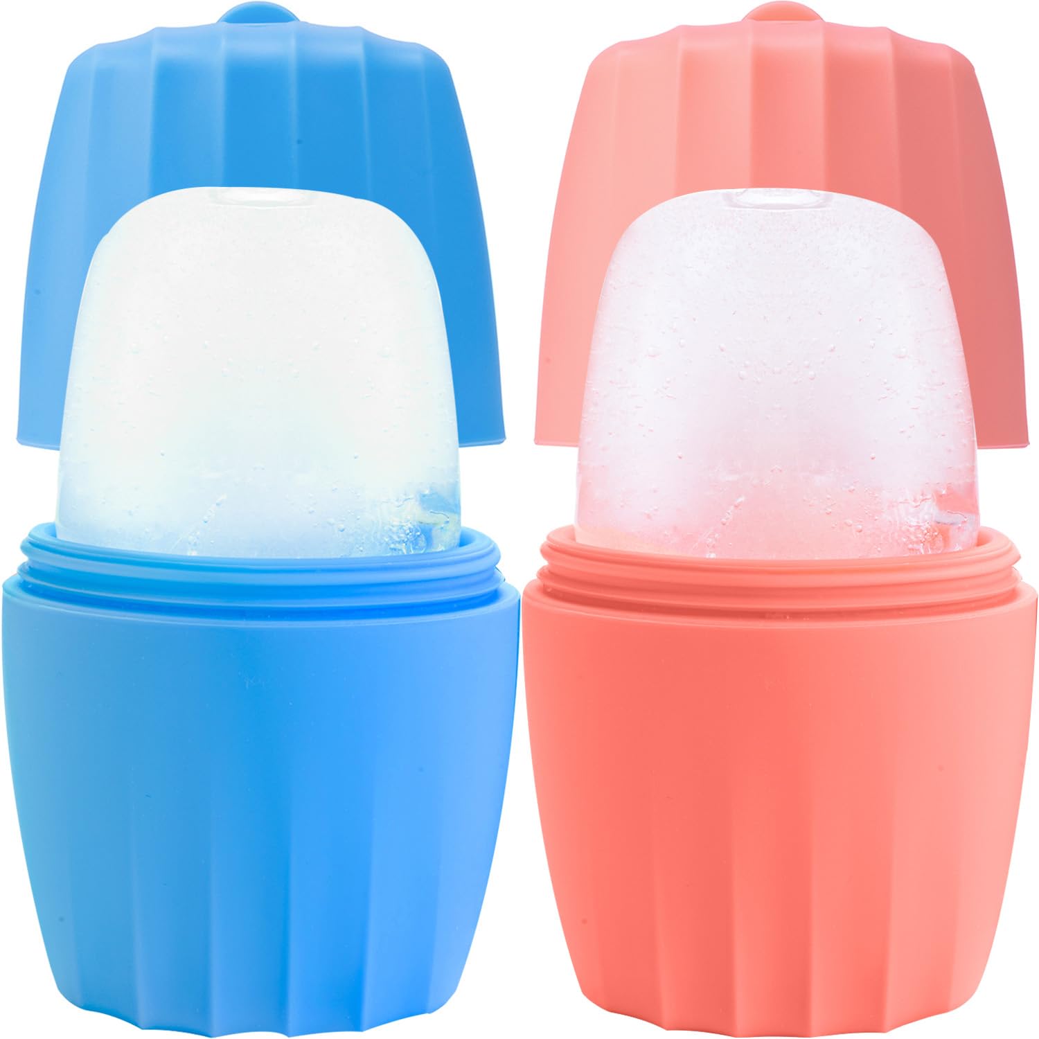 Reusable Cube Silicone Mold Ice Roller For Face Cold Therapy Facial Massage Roller (Pink + Blue)