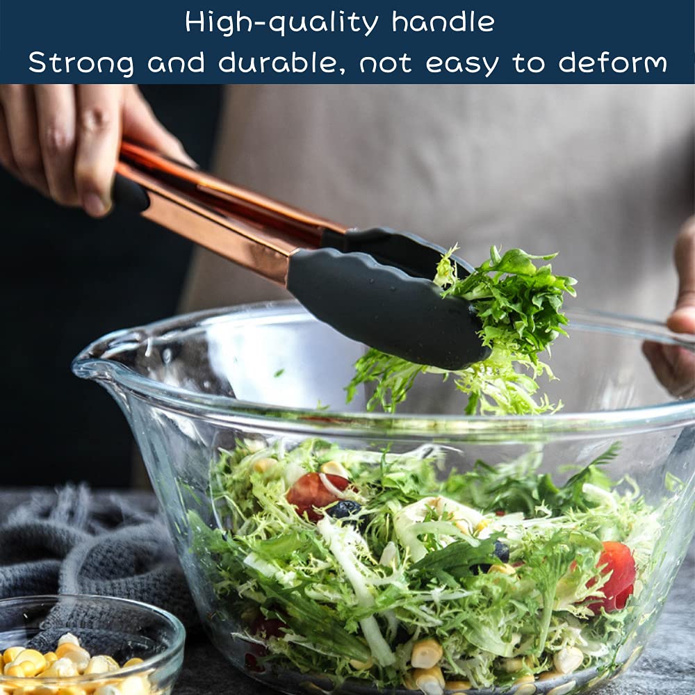 Kaishane Kitchen Food Tongs-Rose Gold Tongs Copper Stainless Steel Silicone Tipped Kitchen Food Bbq And Cooking Tongs Set 9    A