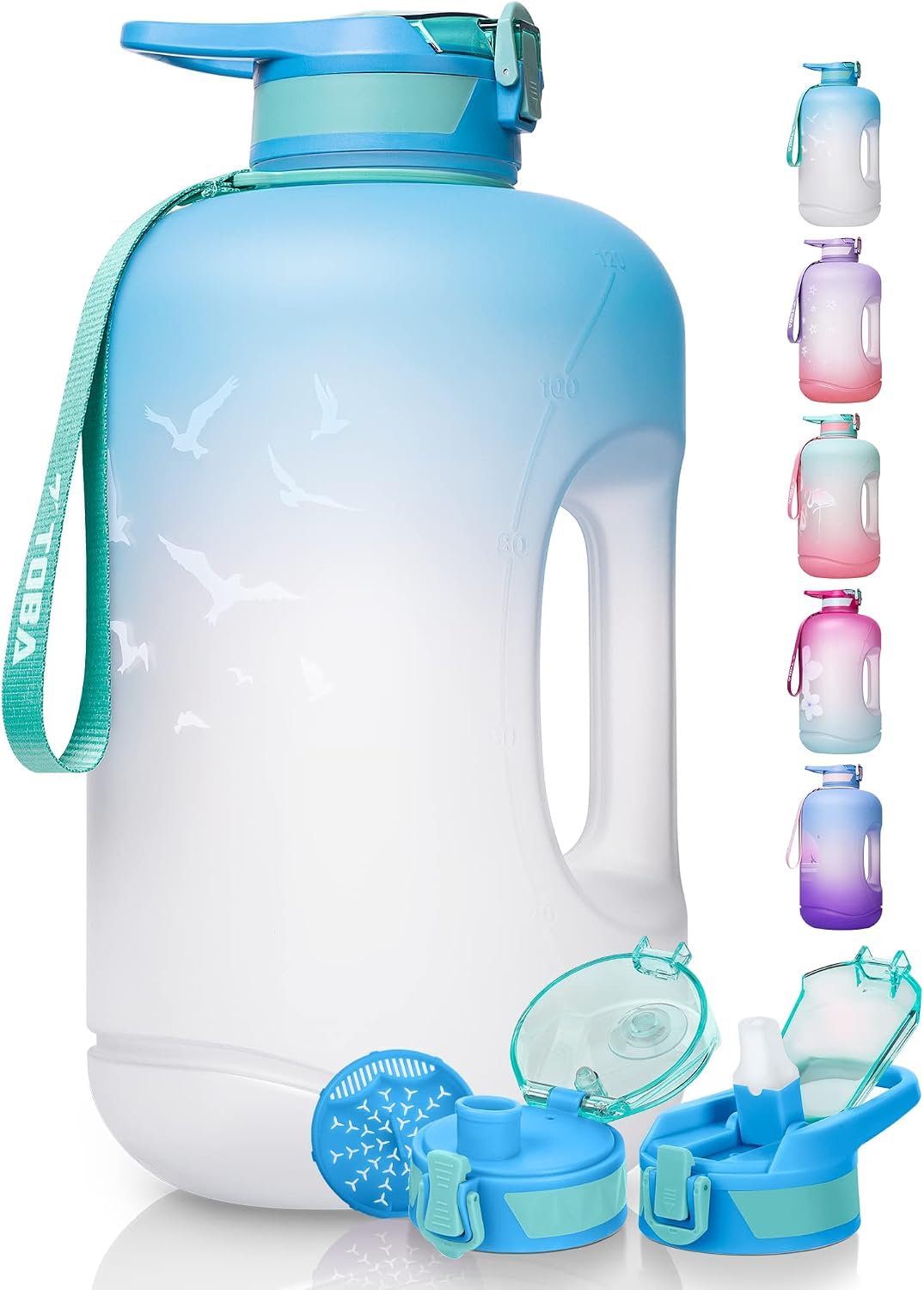 TOBA 1 Gallon Water Bottle 128 oz Motivational Water Bottle BPA Free Water Jug Large Sports Water Bottle Leakproof Drinking Bot