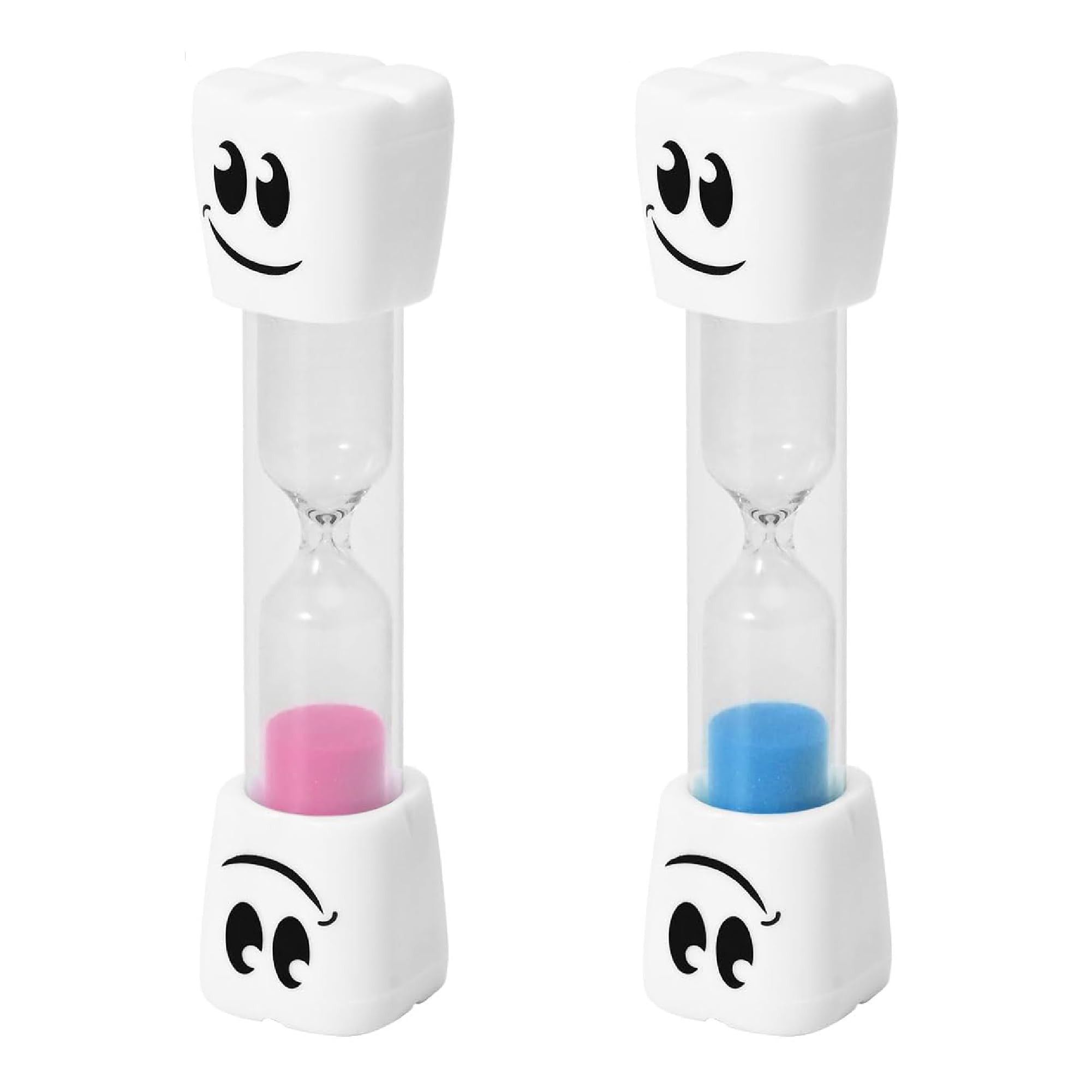 TeacherFav 2 Minute Toothbrush Sand Timer for Kids - Set of 2 Small Blue and Pink Smiley Hourglass