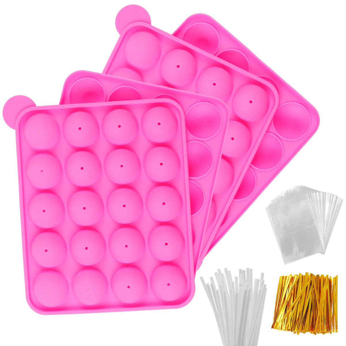 Cake Pop Maker Kit With 2 Silicone Mold Sets With 3 Tier Cake Stand, Chocolate Candy Melts Pot, Silicone Cupcake Molds, Paper Lo
