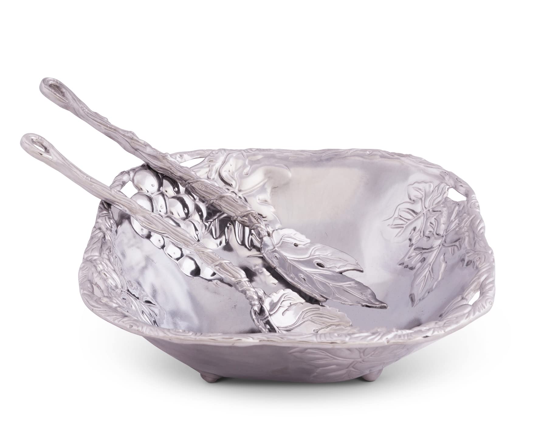 Arthur Court Designs Metal 3-Pc Grape Salad Set Bowl And Server In Grape Pattern Sand Casted In Aluminum With Artisan Quality Ha