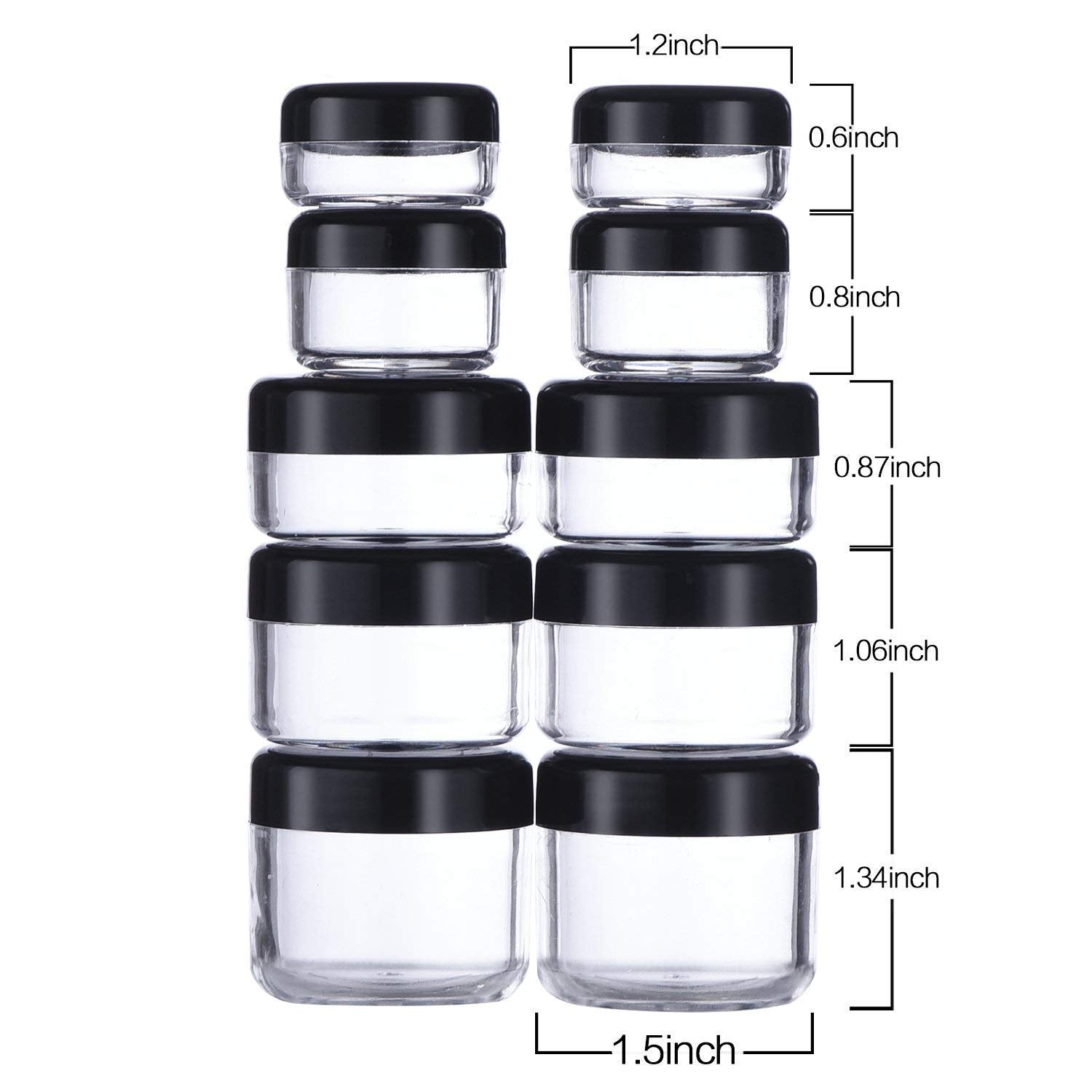 Onwon 10 Pieces Empty Clear Plastic Makeup Sample Containers With 2 Pieces Mini Spatula 3/5 / 10/15 / 20 Gram Size Cosmetic Pot