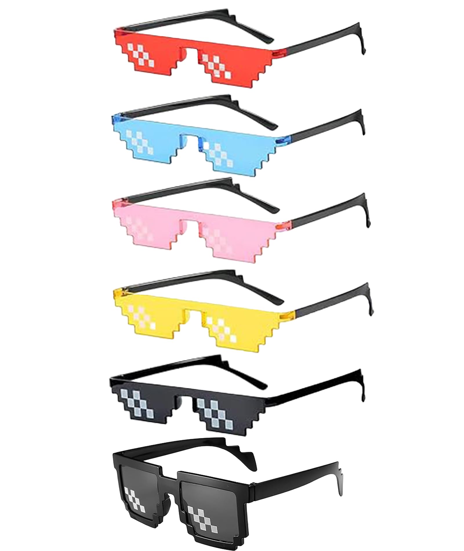 6 Pairs Thug Life Glasses, Funny Pixel Sunglasses for Outdoor and Indoor Activities, Party Accessories for Birthday Celebrations