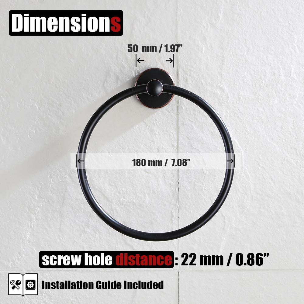 JQK Towel Ring Oil Rubbed Bronze  Stainless Steel Hand Towel Holder for Bathroom  ORB Wall Mount  TR130-ORB