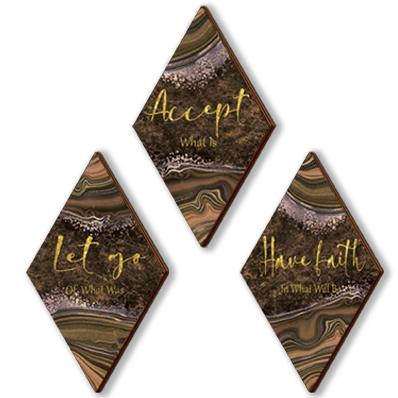 ONIZHITY 3 Pcs Brown Gold Bathroom Decor Brown Wall Decor with Accept Let Go Have Faith Quote Rustic Vintage Farmhouse Wooden Ha