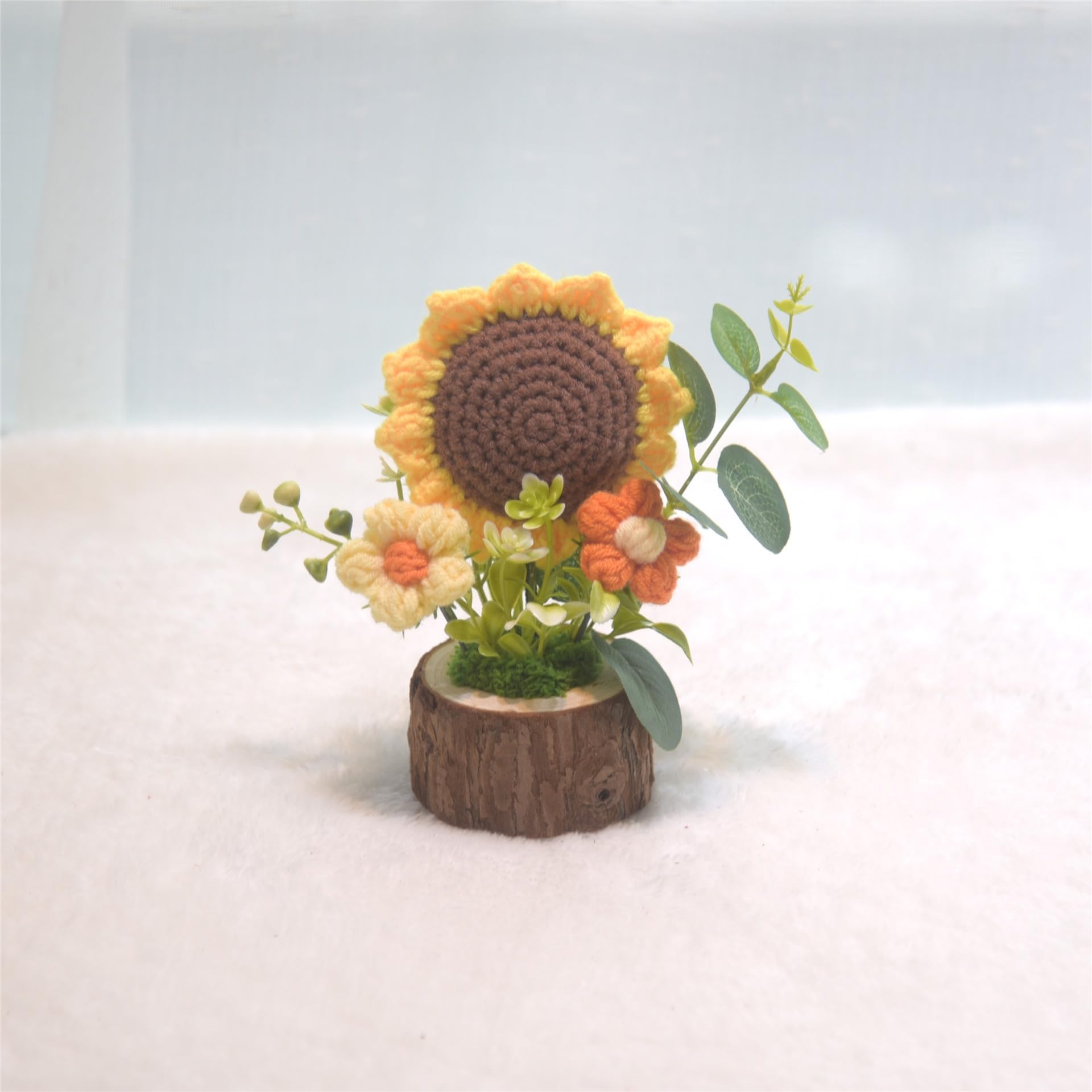 Tileafry Handmade Crochet Sunflower Bouquet - Knitted Potted Plant Decoration, Cute Gift for Home, Friends & Lovers, Model GZPZ-MGH01