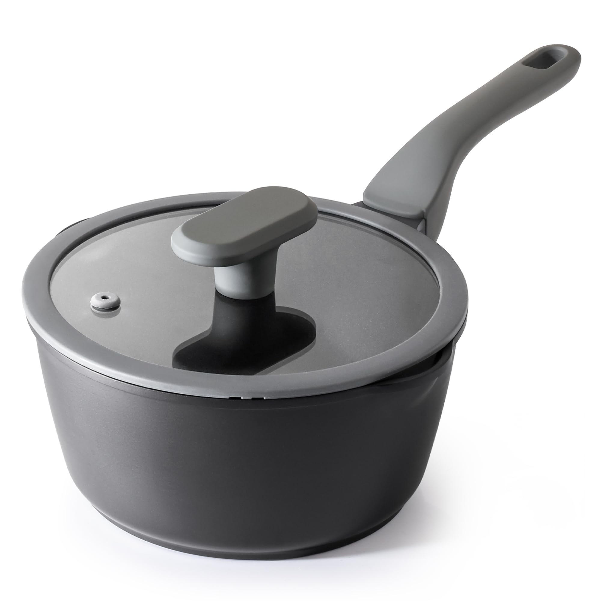 PRICUSIS Nonstick Saucepan with Lid, 2 Quart Non Toxic Pot with Pour Spouts, Full Coated, 100% Dishwasher Safe, Induction Compat