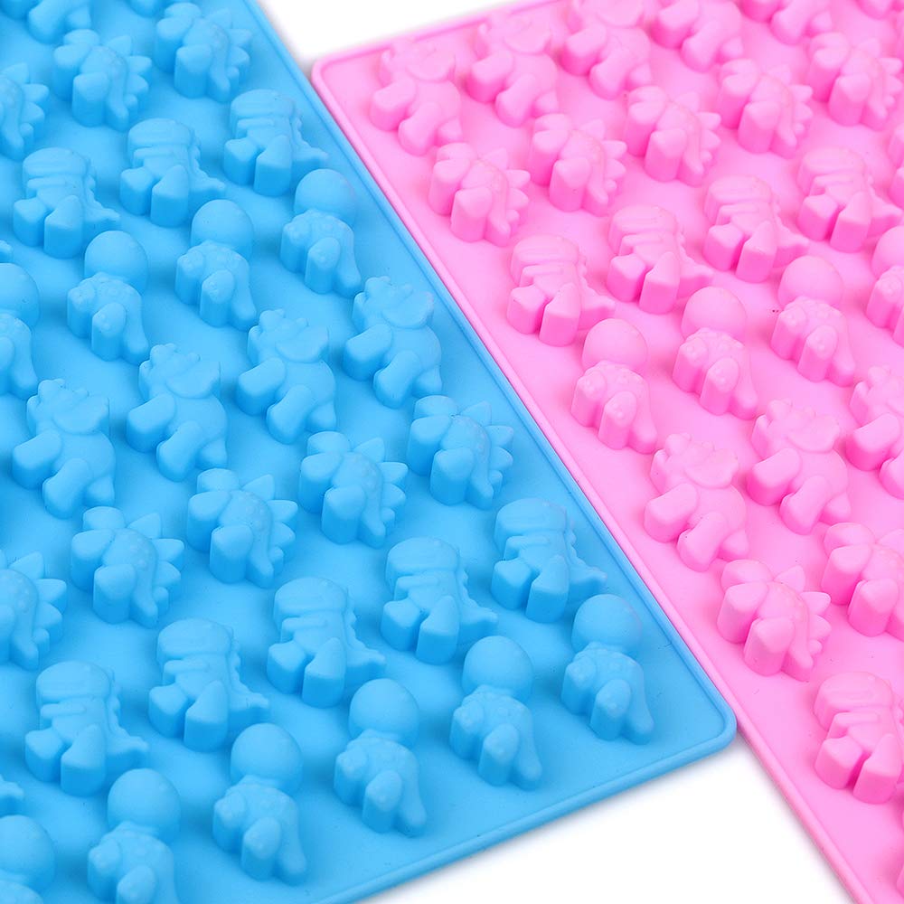 Homedge Silicone Mini Dinosaur Candy Molds, Set Of 4 Packs Non Stick Chocolate Gummy Mold Bonus With 2 Dropper-Blue, Red, Green