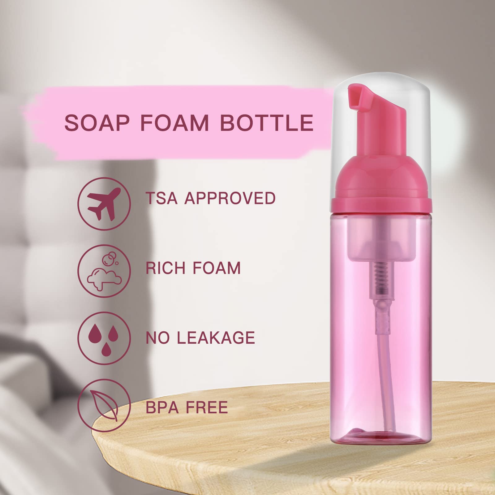 Tekson 30Pcs Soap Foam Bottle (2 Oz), Empty Travel Foaming Lash Shampoo For Cleanser, Dispenser (Red)