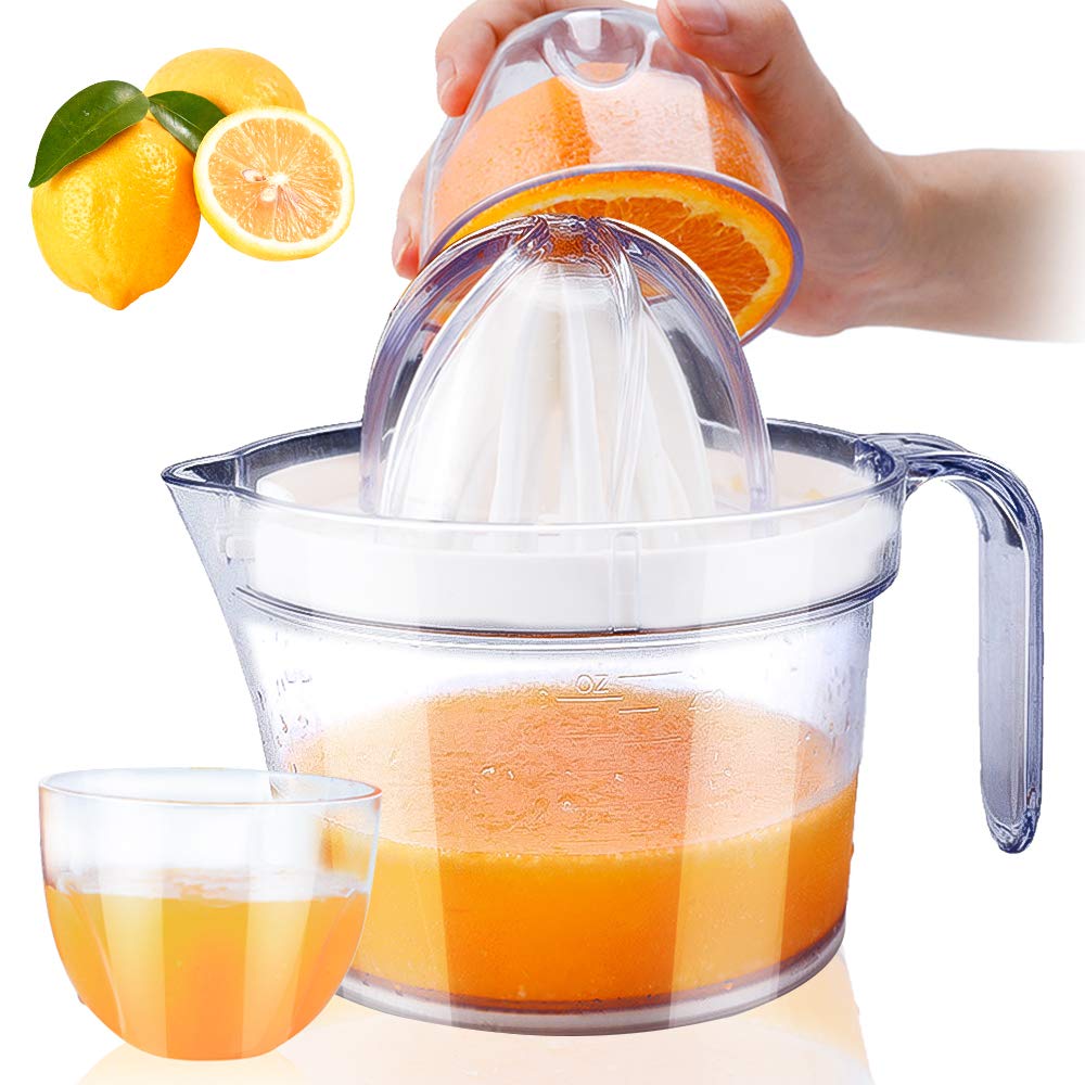 Citrus Juicer, Sunhanny Orange Lemon Manual Hand Squeezer, Anti-Slip Lid Rotation Reamer Lime Press, 17-Ounce Capacity, Clear