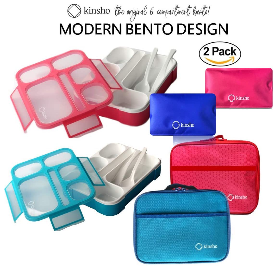 Bento Lunch Boxes With Bags Ice Packs | Bento-Box Insulated Bag Ice Cold Pack Set Of Two For Kids Adults | Value Container Set F