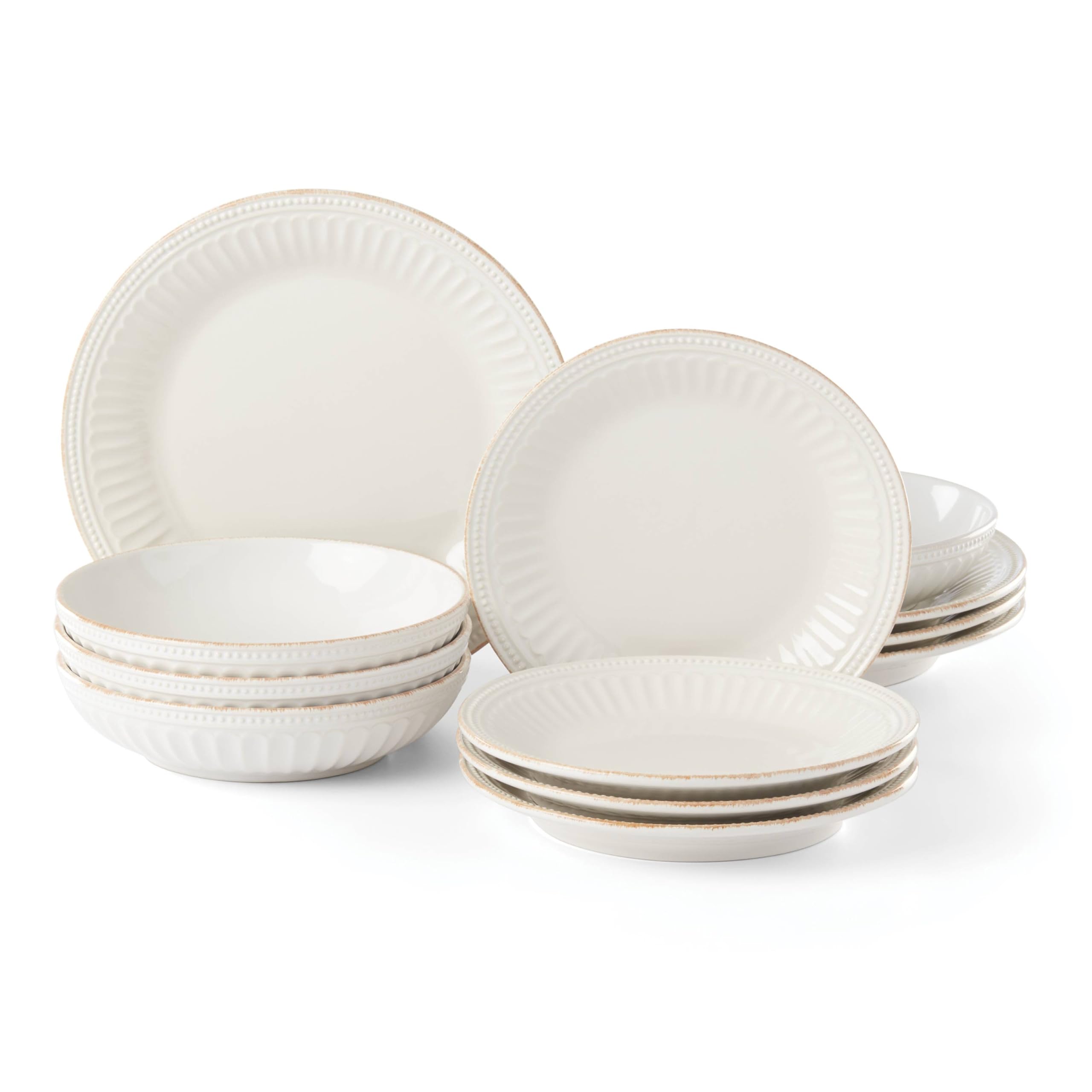 Lenox French Perle Groove White Dinnerware, 12 Count, 12-Piece Place Setting, Pasta Bowl