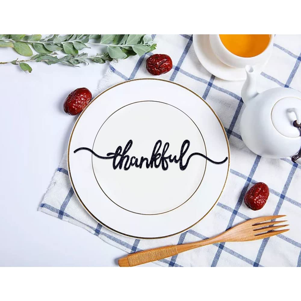 Aukolass 8 Pcs Thanksgiving Plate Cards, Thanksgiving Table Decorations Grateful Thankful Blessed Gather Place Card Plate Decors