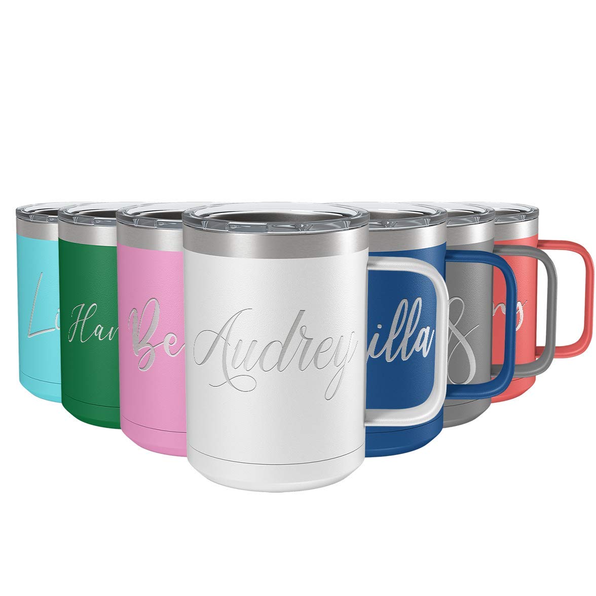 Personalized Coffee Mug White Matte Finish 15 oz with Handle Custom Engraved Gift Stainless Steel Vacuum Insulated Cup