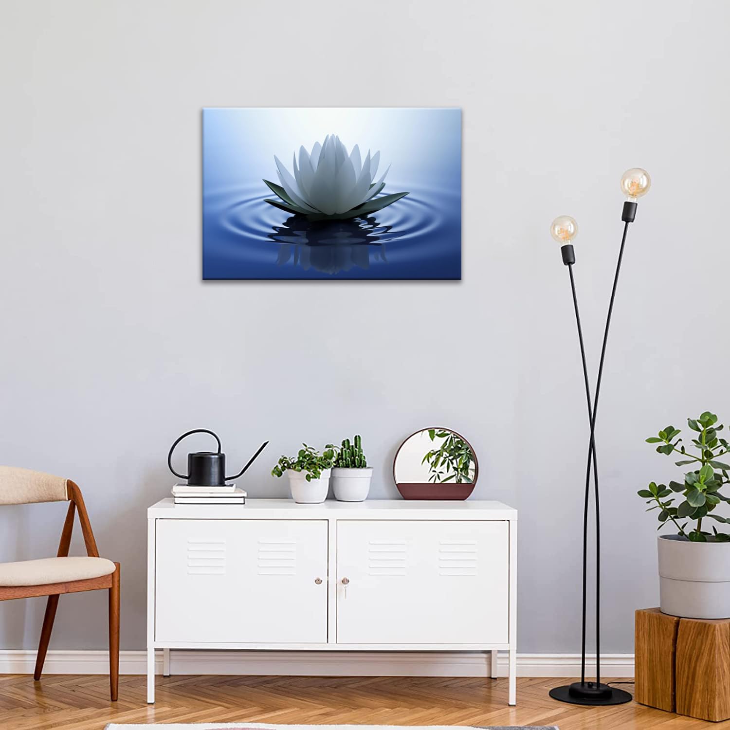 White Lotus Wall Art Canvas Pictures Print Spiritual Meditation Artwork Poster For Yoga Room Bathroom Zen Spa Photo Decor Framed