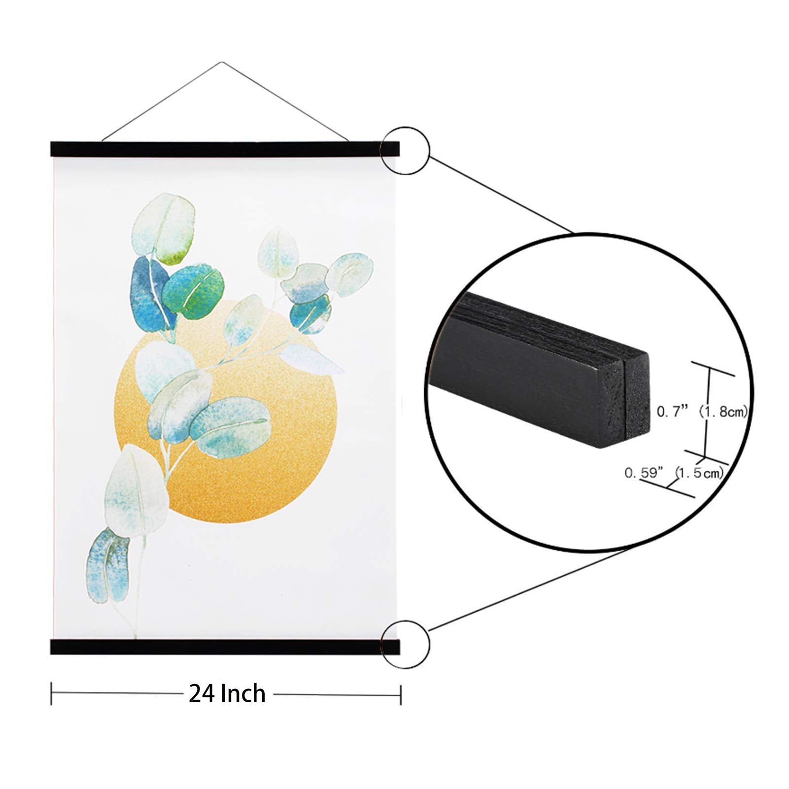 FALAMON Magnetic Poster Hanger Frame  24x36 24x18 24x28 24x30 Teak Wood Magnet Poster Frame for Posters  Prints  Photos  Pictures  Maps  Scrolls  and Canvas Artwork(Black  24'')