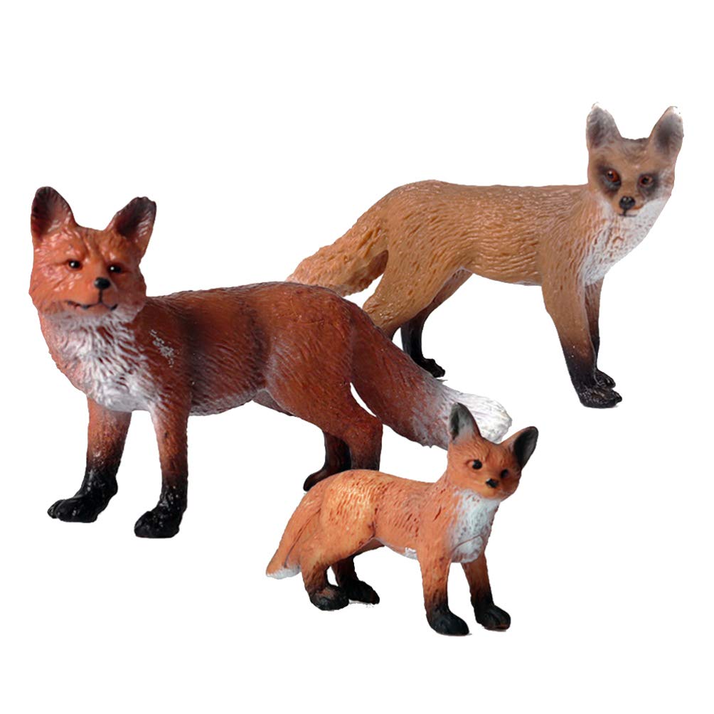 Stobok 3 Pieces Fox Figurines Set Realistic Wildlife Animal Figurines Arctic Fox & Red Foxes Cake Toppers