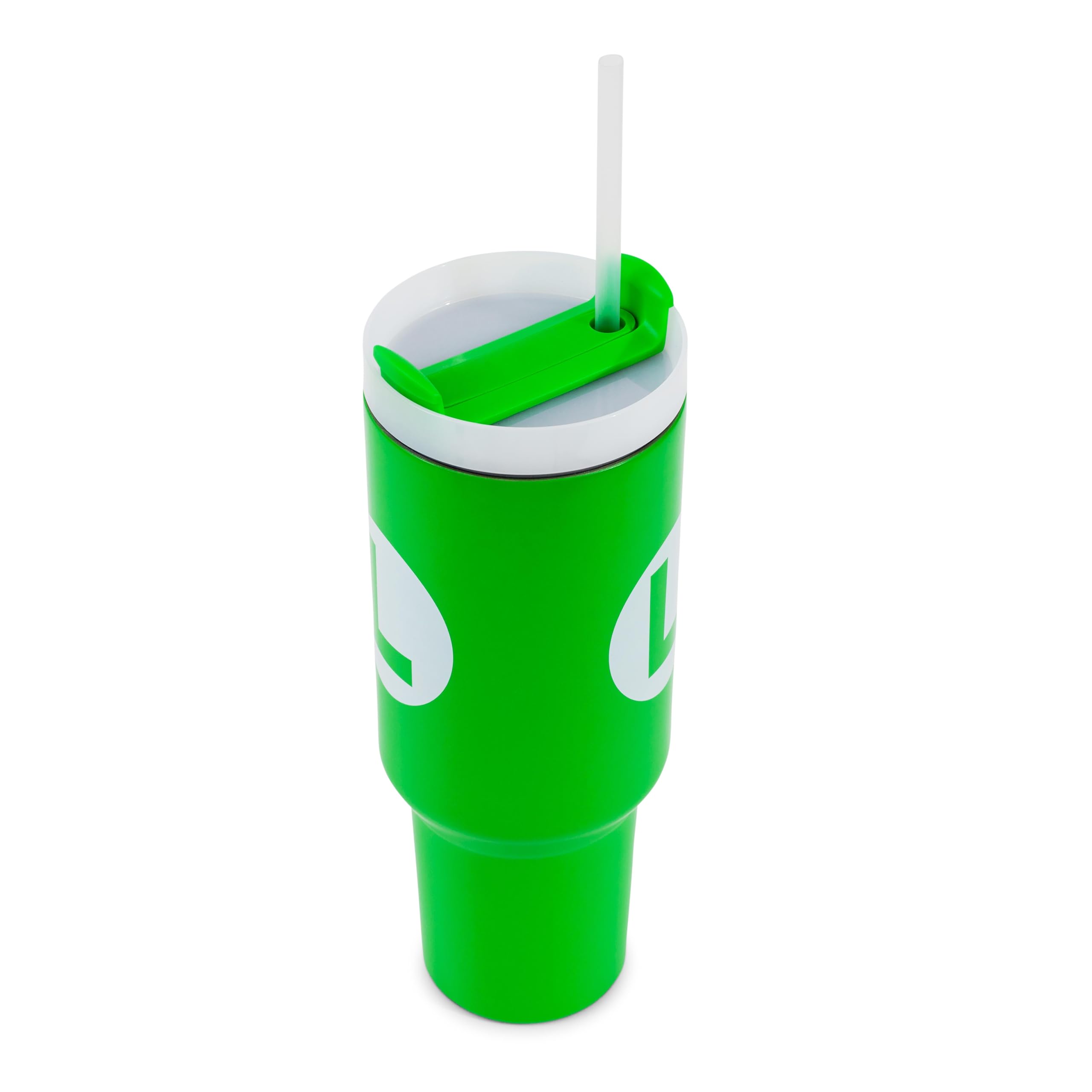 Pyramid America Super Mario Bros. Luigi Icon Metal Travel Tumbler With Leak-Resistant Lid And Reusable Straw | Holds 40 Ounces