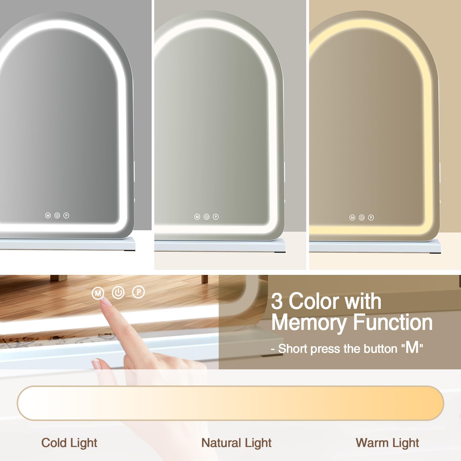 Halumao 16 X 23.6 Large Makeup Vanity Mirror With Lights For Dressing Room And Bedroom,3 Color Modes,Memory Function
