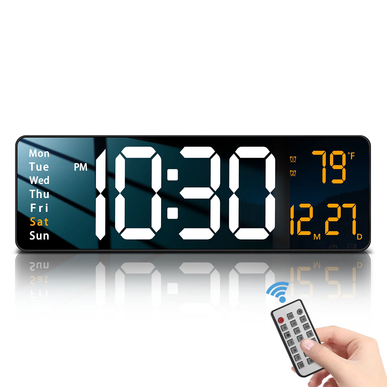 Jofomp Abs Modern 16 Large Digital Wall Clock With Remote Control,Led Display,Auto-Dimming,Countdown,Temperature,Calendar - 12/2