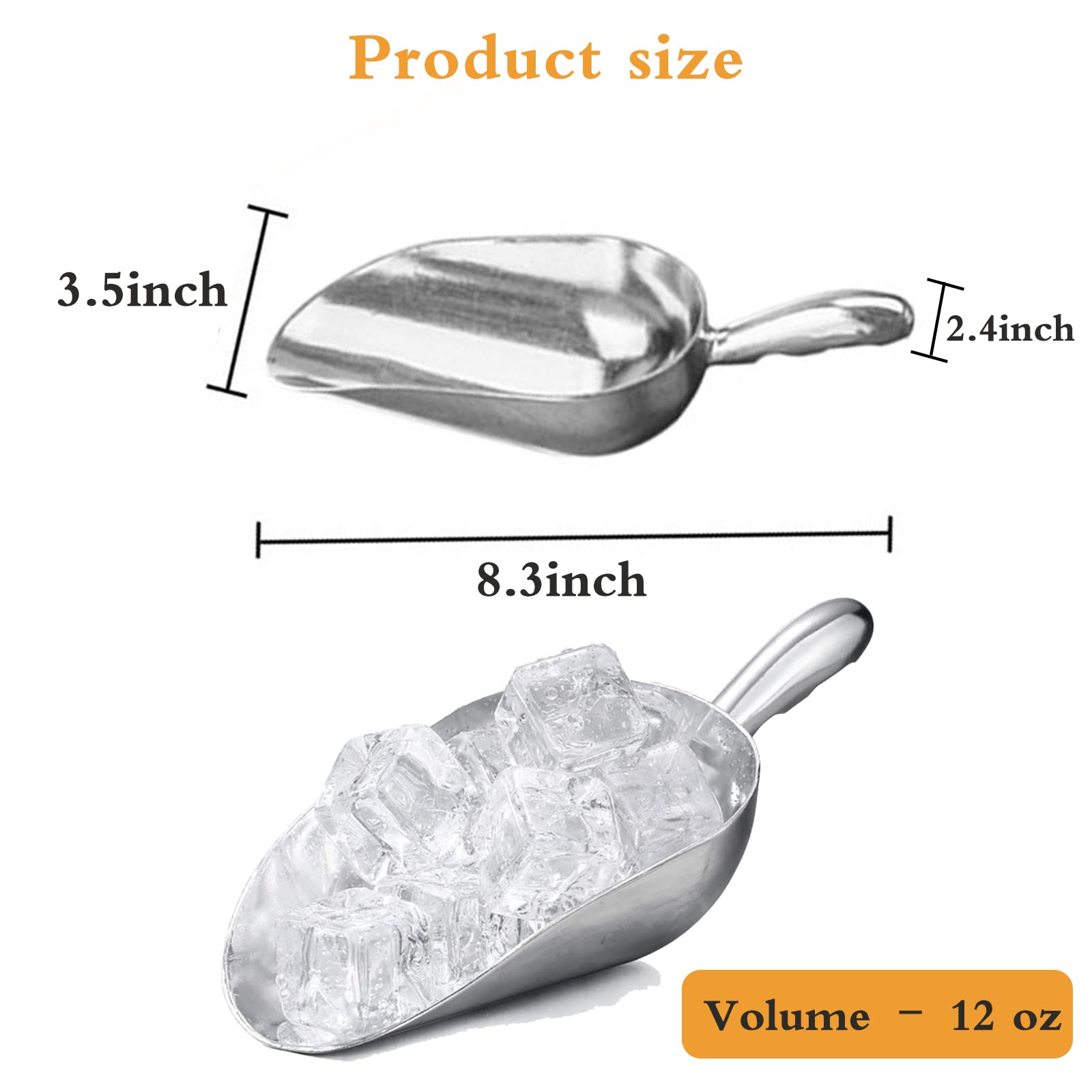 As-12 Set Of 2, 12 Oz. (Ounce) Bar Ice Scoop, Dry Bin Scoop, Dry Goods Scoop, Candy Scoop, Spice Scoop, Cast Aluminum