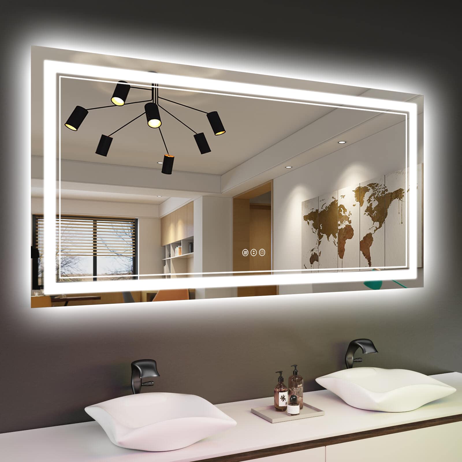 Istripmf 60X30 Inch Led Bathroom Mirror With Lights, Backlit And Front Lighted Bathroom Mirrors For Wall, Anti-Fog Dimmable Memo