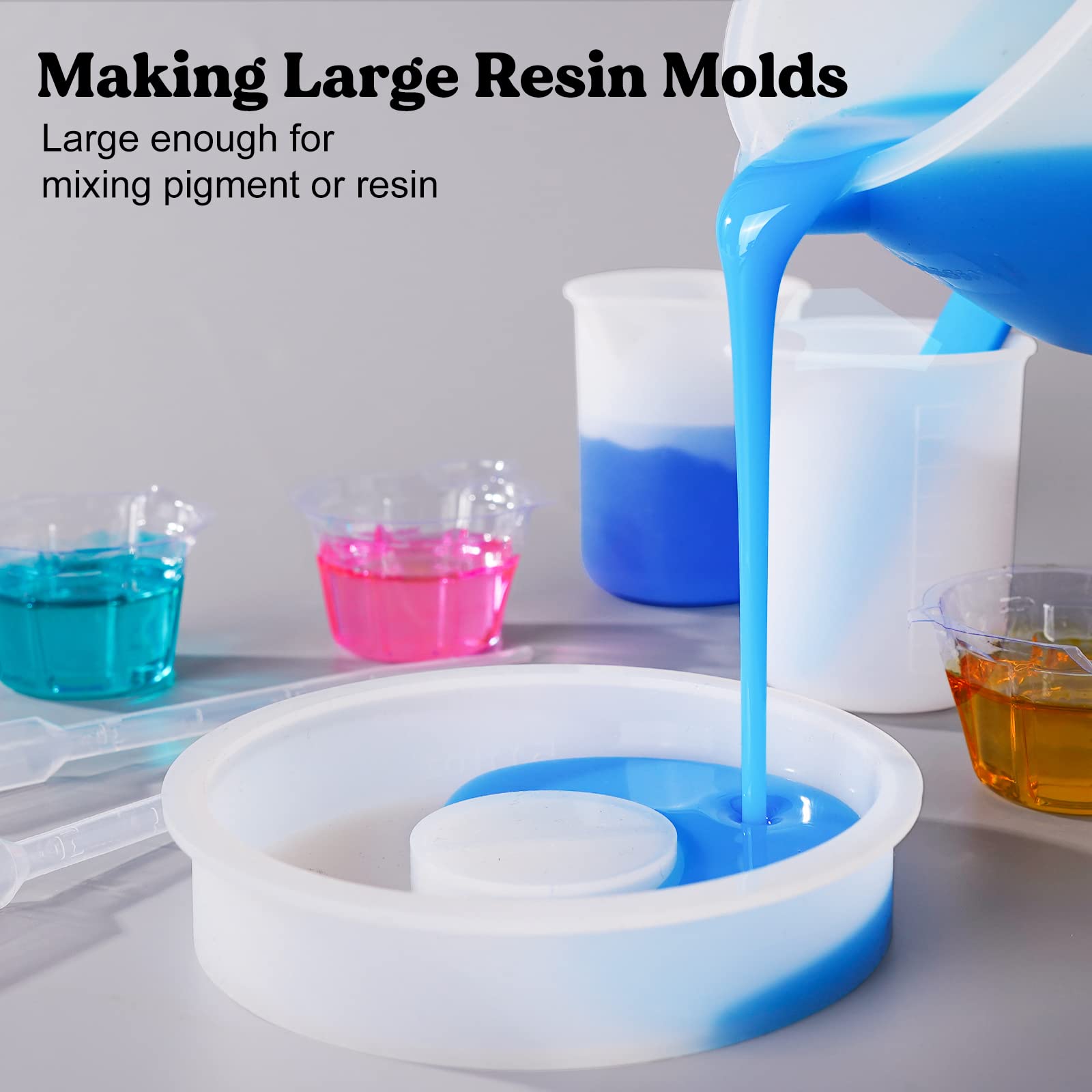 Let'S Resin Silicone Measuring Cups, 600Ml/20Oz&100Ml Thickening&Non-Stick Resin Mixing Cups,Resin Supplies, Easy To Clean,Silic