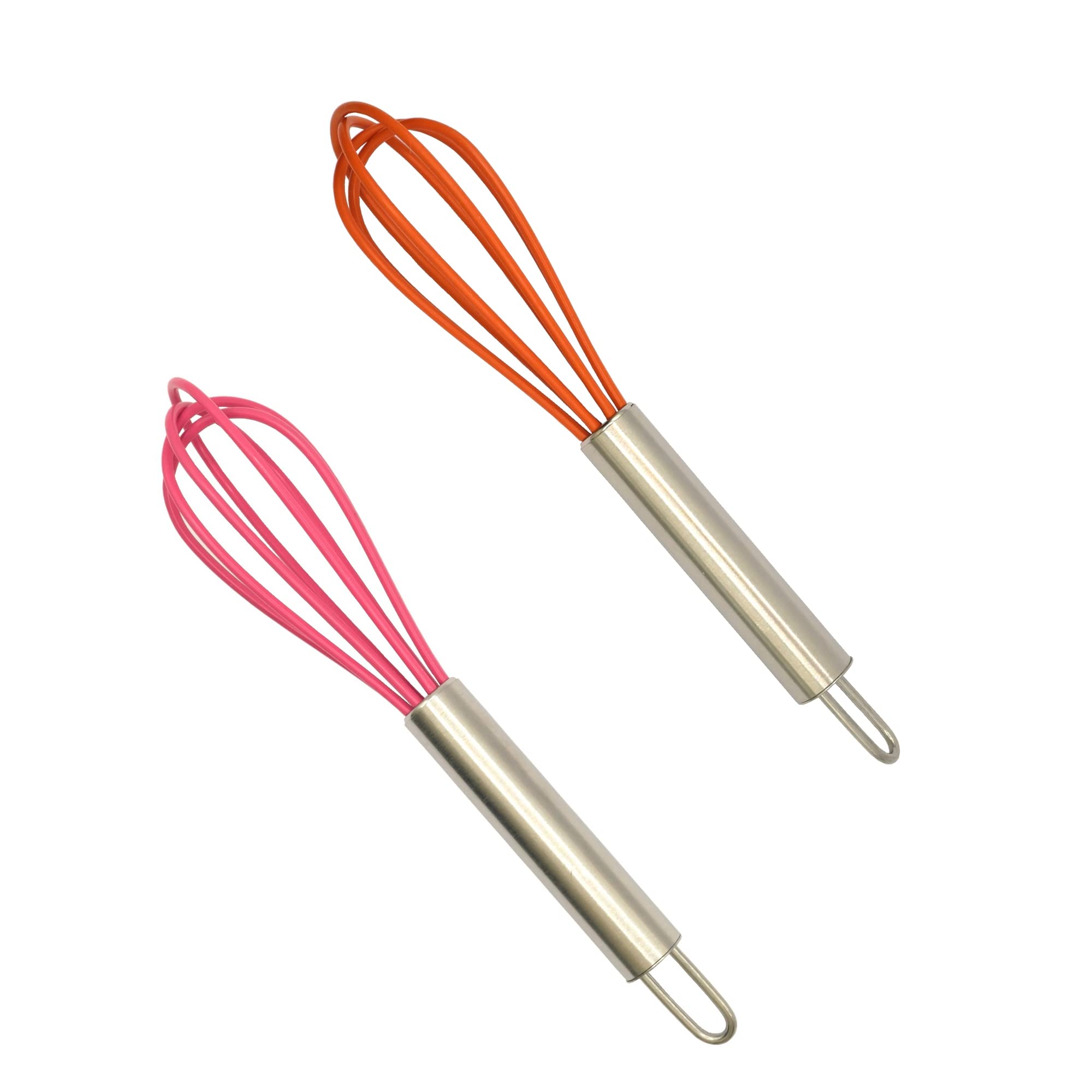 Mini Whisks 6 Inch 2Pcs Stainless Whisk+Silica Gel, Hand Egg Mixer For Flour Cake Egg, Kitchen Cooking Baking Use Whisk