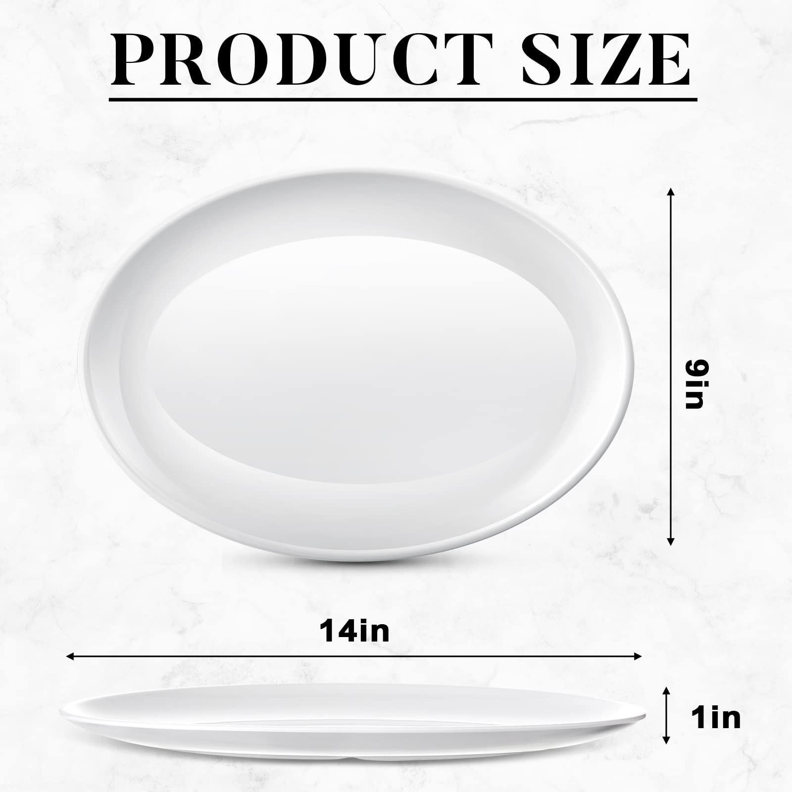 Dandat 12 Pcs Melamine Large Serving Platter Oval Serving Trays White Serving Plates Melamine Serving Dish For Turkey Meat Steak