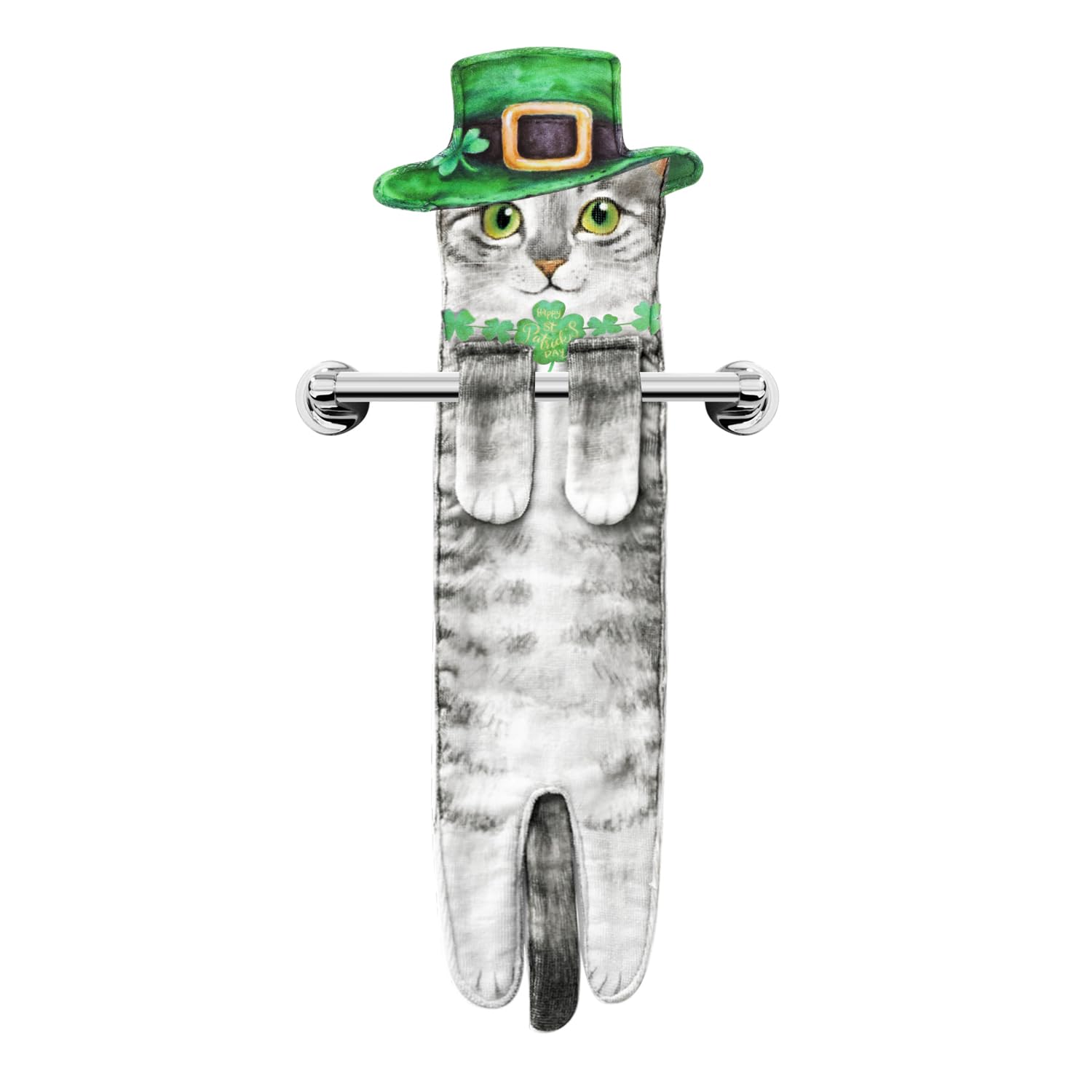 Funny St Patricks Day Cat Hand Towels For Bathroom Kitchen - Cute Green Shamrock Decorative Cat Decor Hanging Towels Super Absor