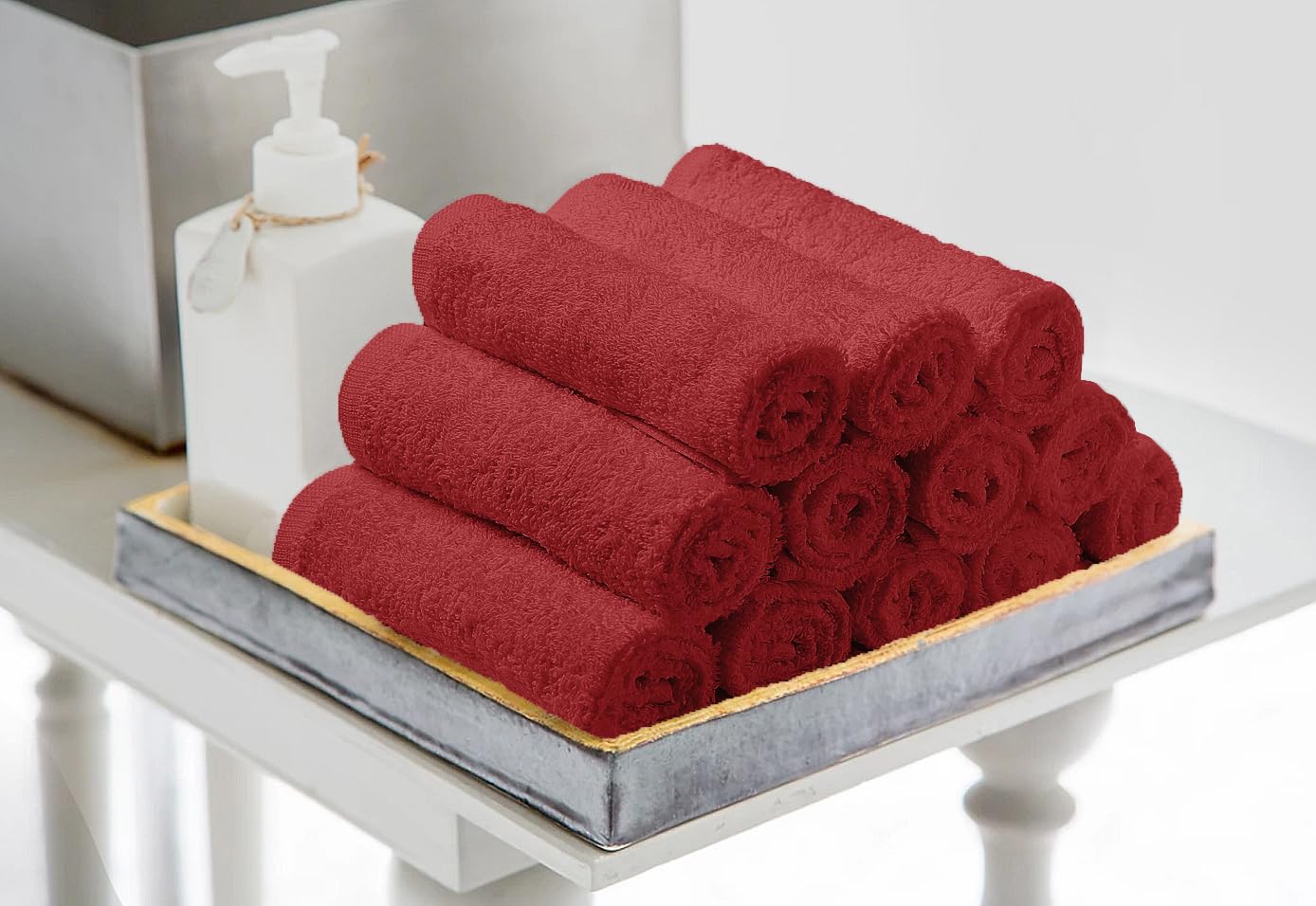 Avalon Cotton Washcloths - Pack of 24 12x12 Inches Size Premium Ring Spun Cotton  Reusable Multipurpose Towels Super Absorbent Soft Face Towels  Gym Towels  Hotel Spa Quality  (Crimson Red)