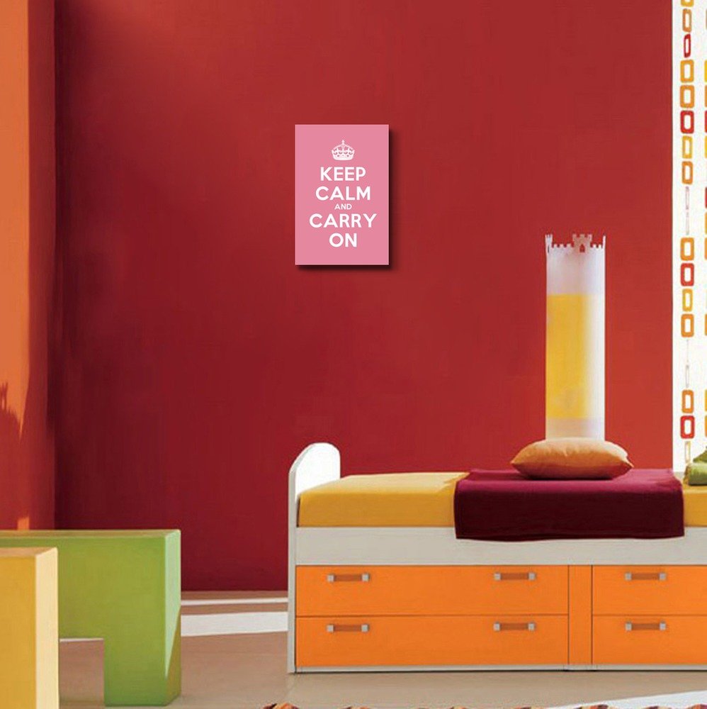 Canvas Wall Art Gallery Wrap Canvas Prints - Keep Calm And Carry On | Stretched Pink Canvas Home Art Ready To Hang - 12'' X 18''