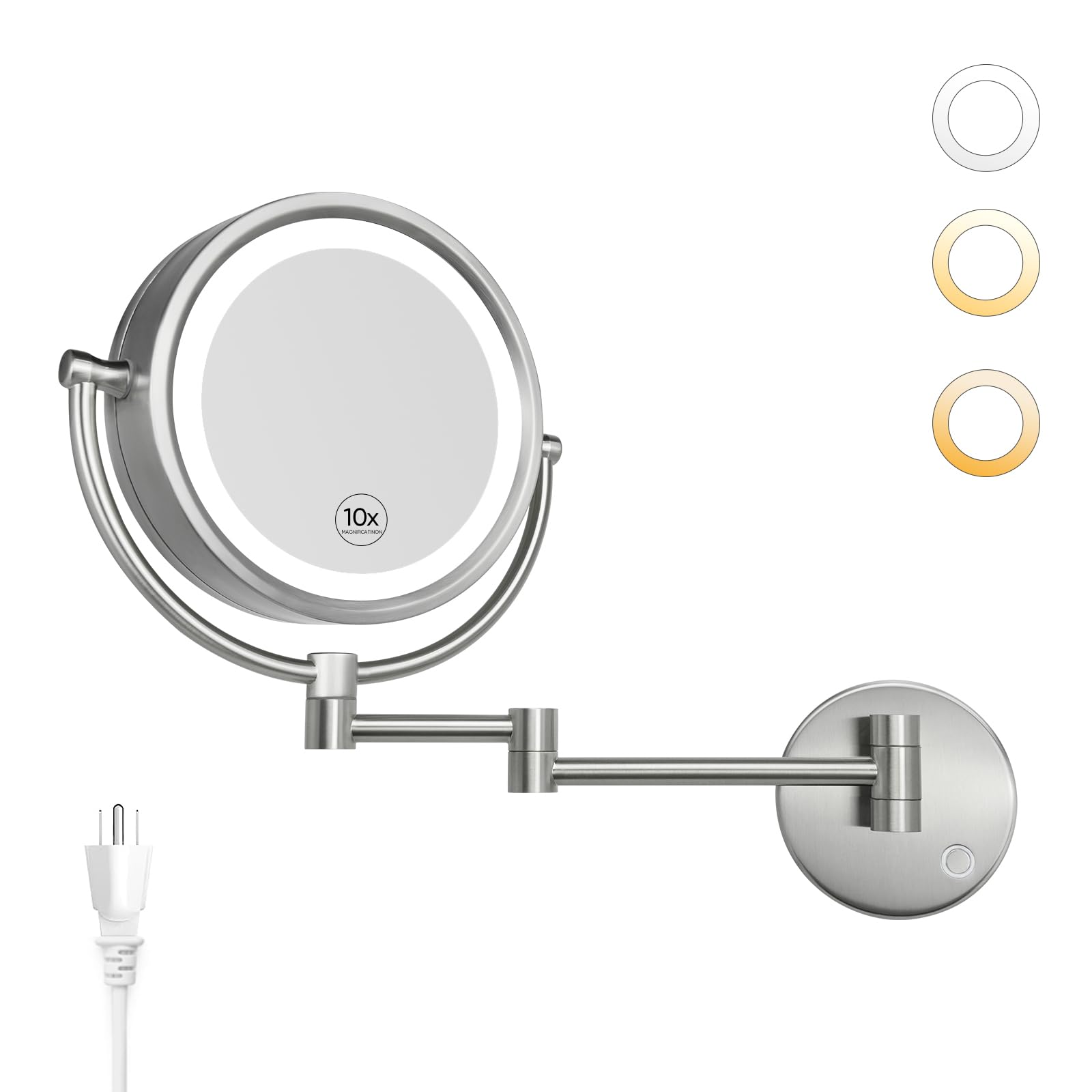 Gurun 8.5 Inch Magnifying Makeup Mirror With 3 Tones Dimmable Led Lights Double Sided Touch Control Vanity Mirror For Bathroom W